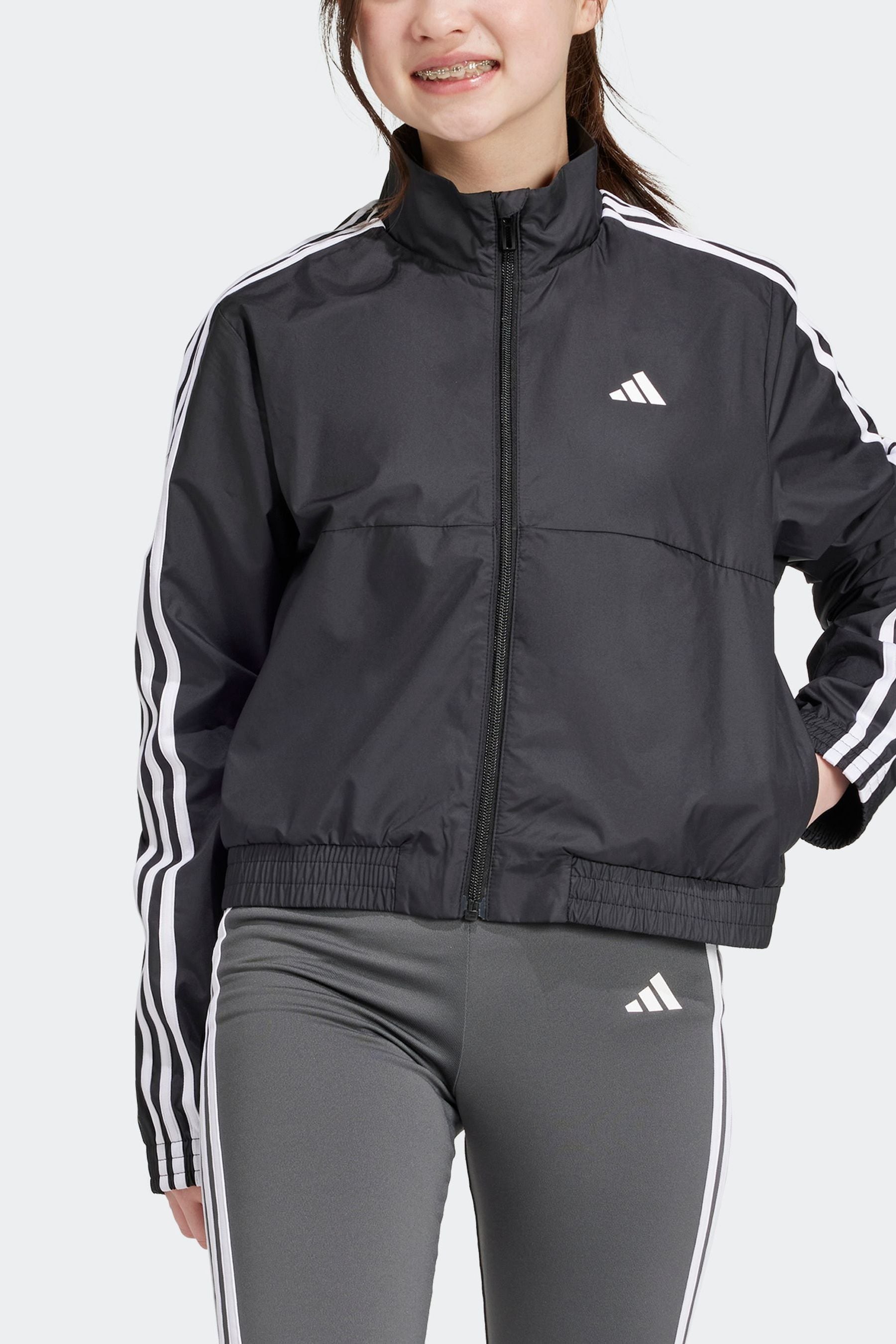 adidas Black Kids 3 Stripe Essentials Jacket