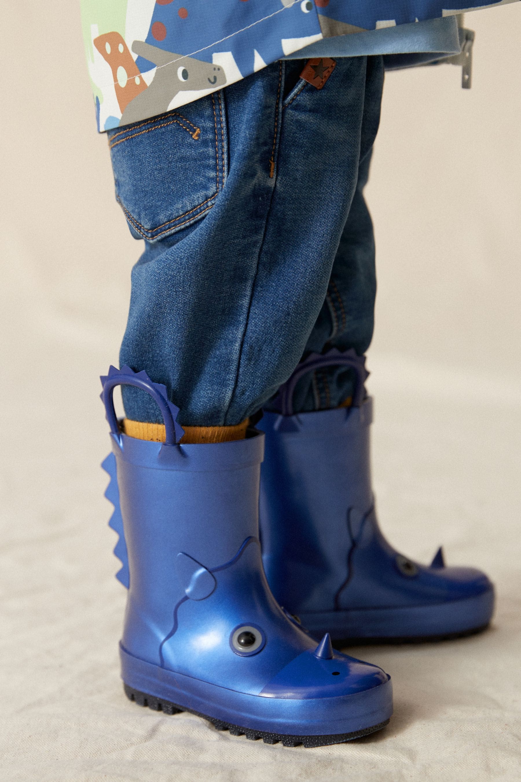 Metallic Blue Dino Handle Wellies