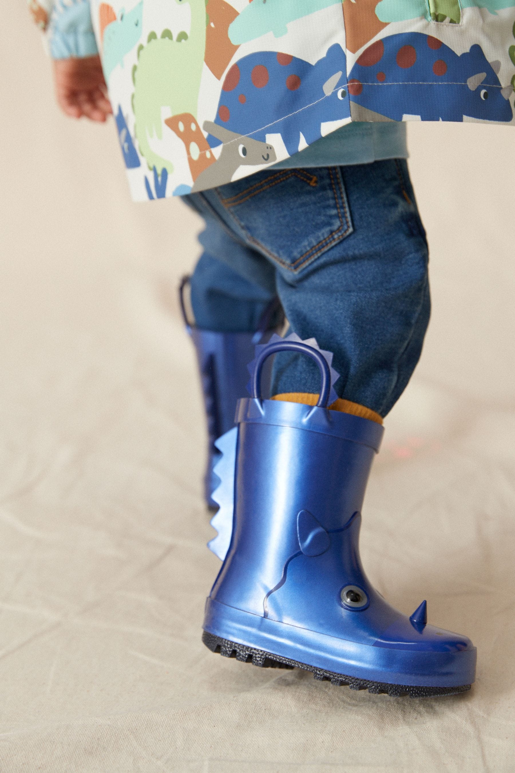 Metallic Blue Dino Handle Wellies