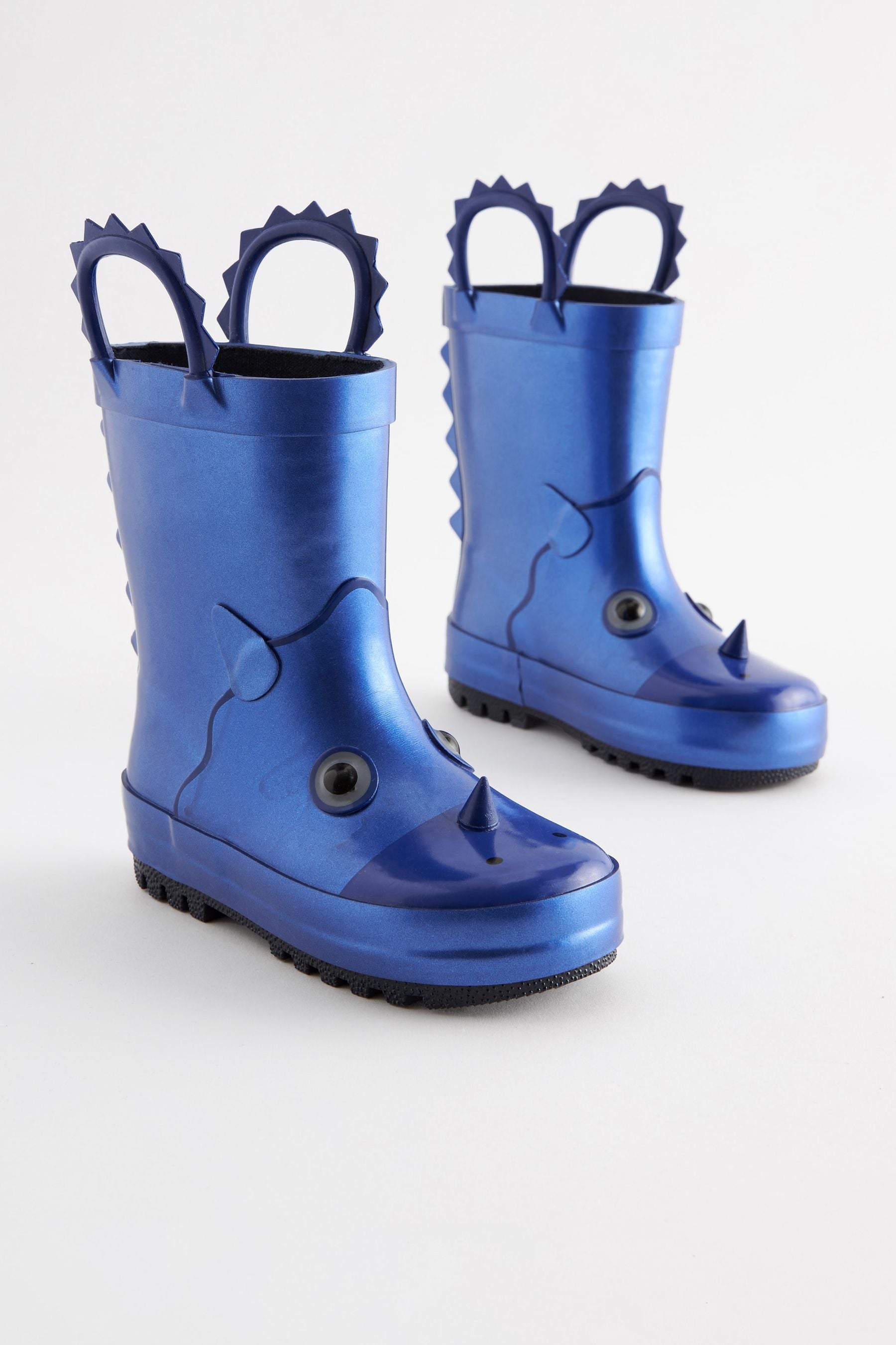 Metallic Blue Dino Handle Wellies