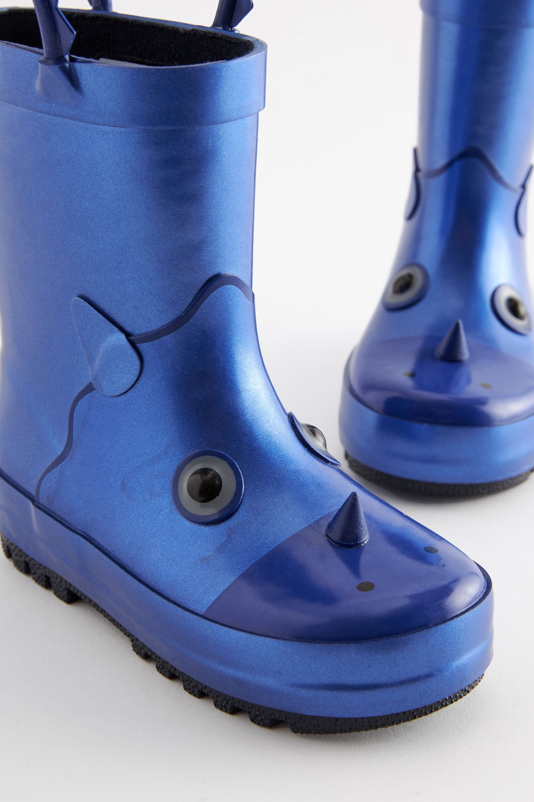 Metallic Blue Dino Handle Wellies