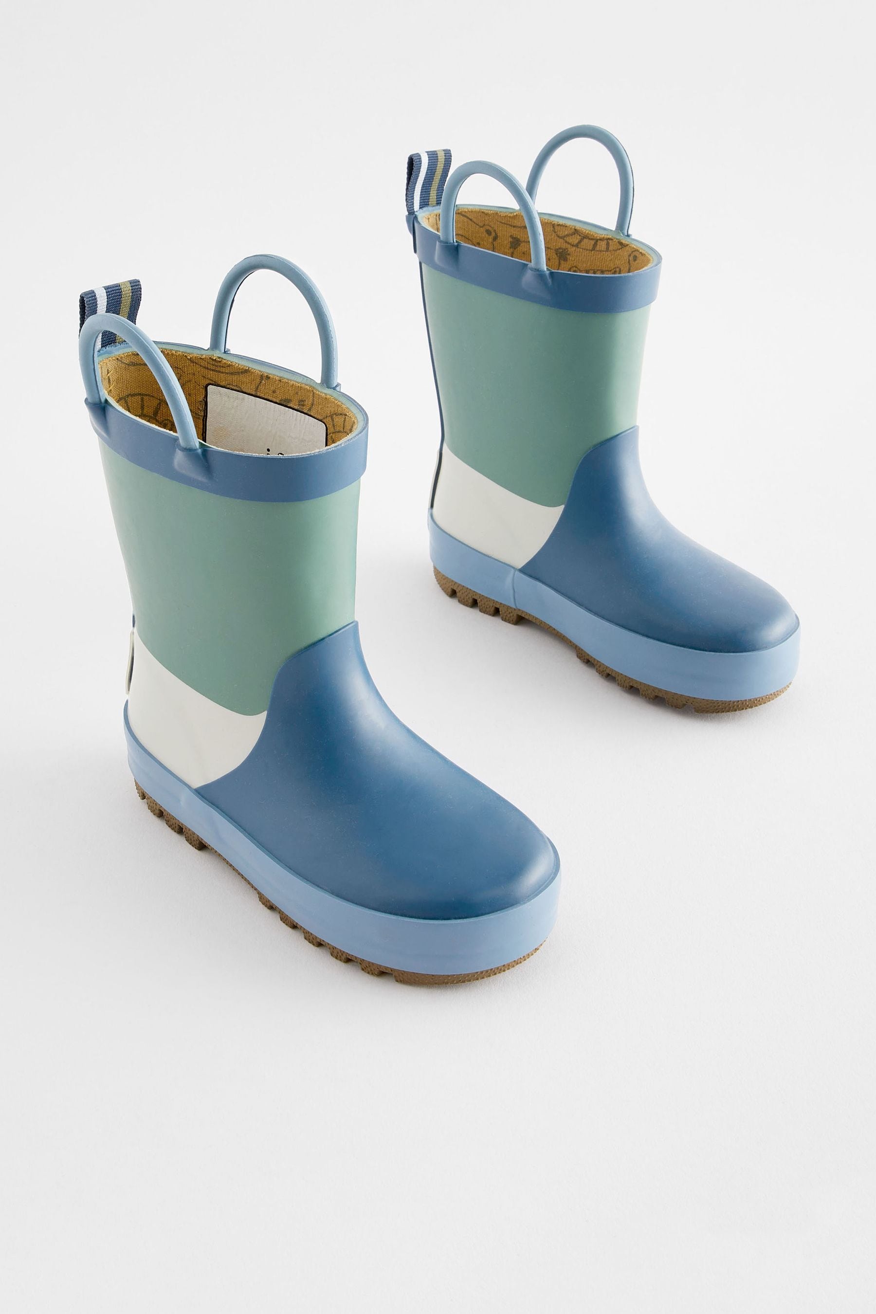 Blue Colourblock Handle Wellies