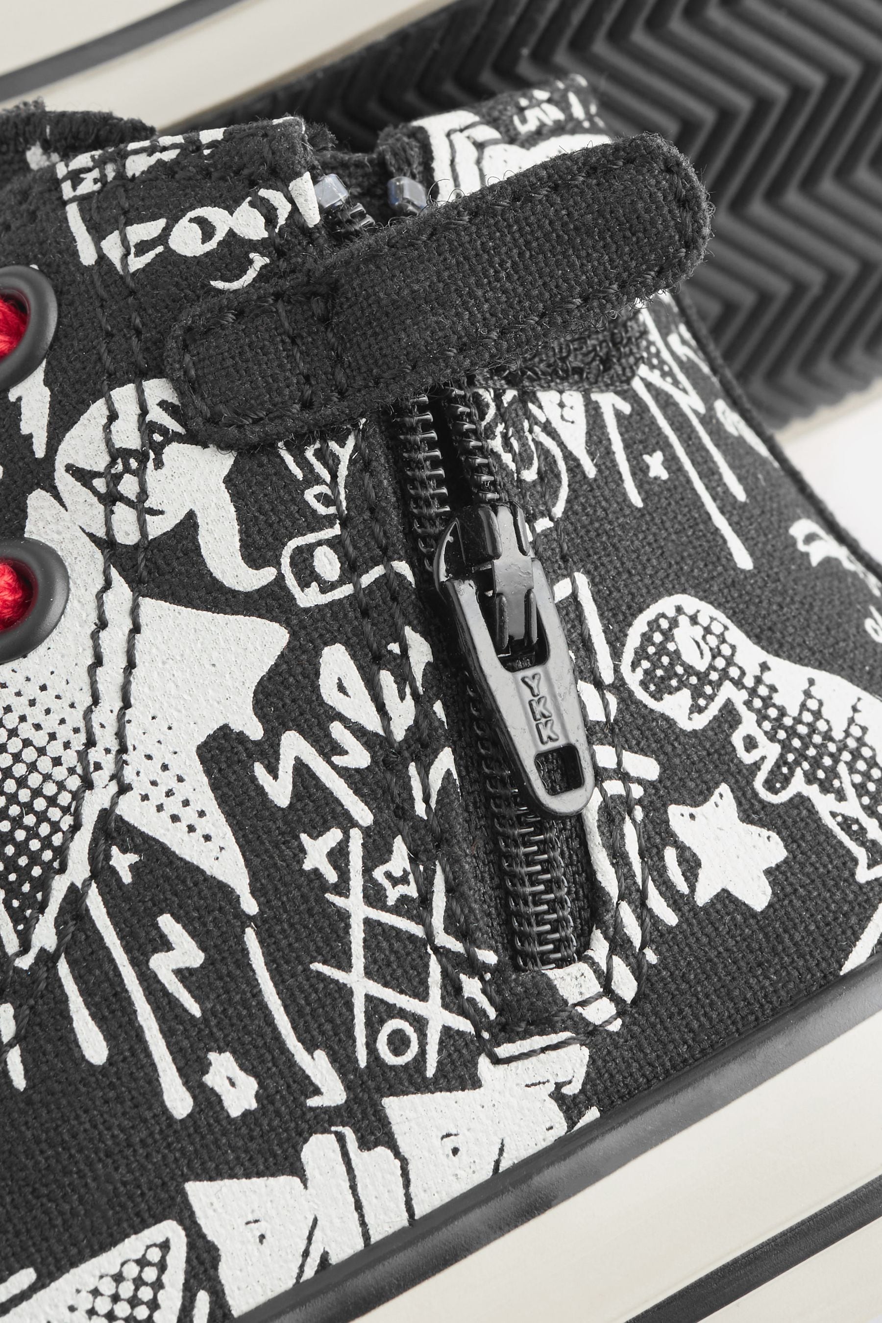 Black/White Graffiti Bump Toe Boots With Zip Fastening