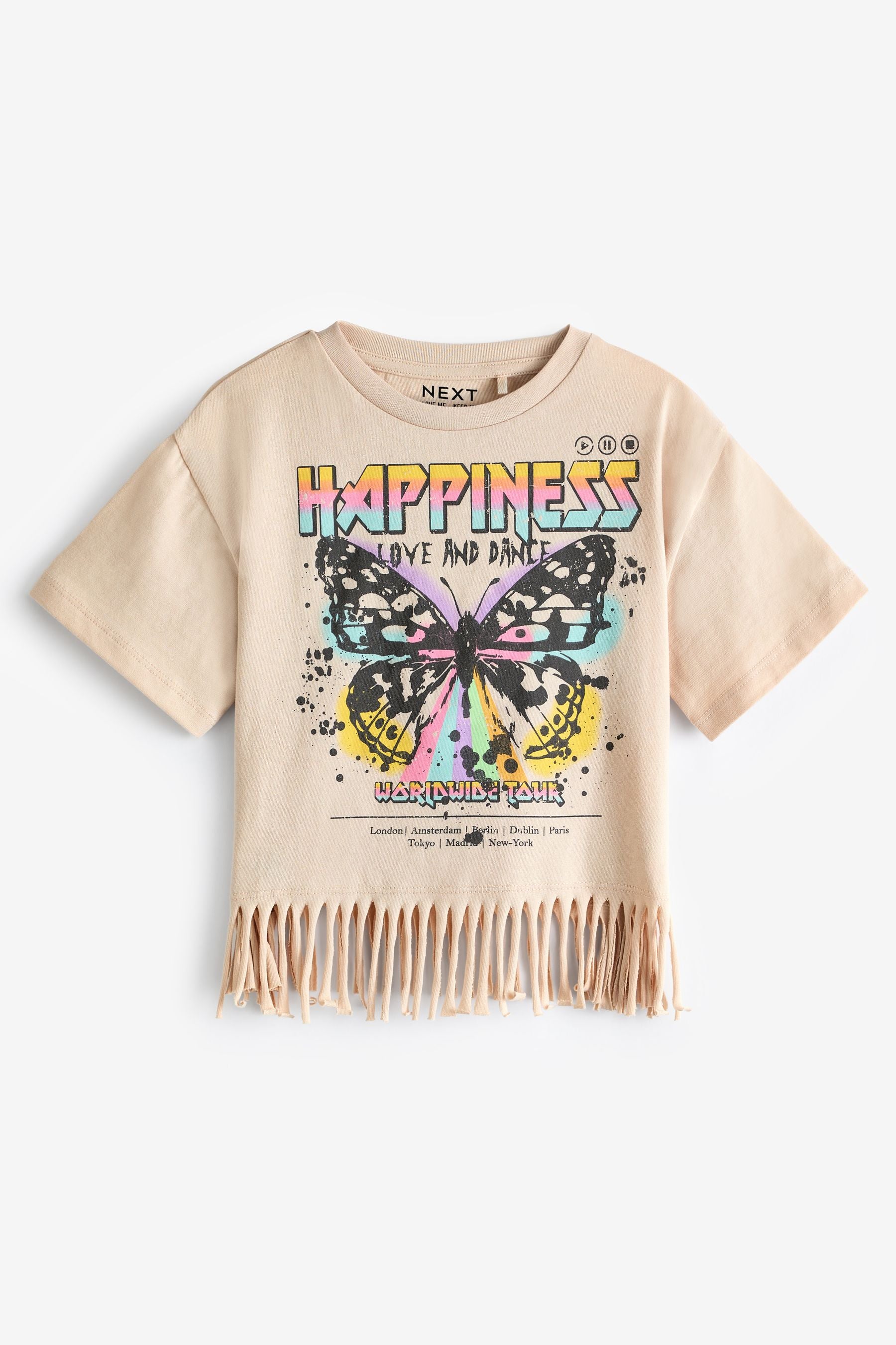 Ecru Butterfly Graphic Fringe T-Shirt (3-16yrs)