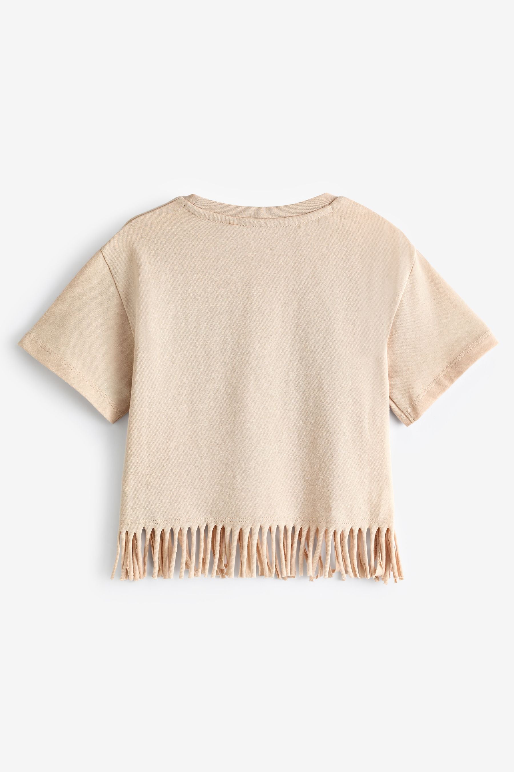 Ecru 100% Cotton Butterfly Graphic Fringe T-Shirt (3-16yrs)