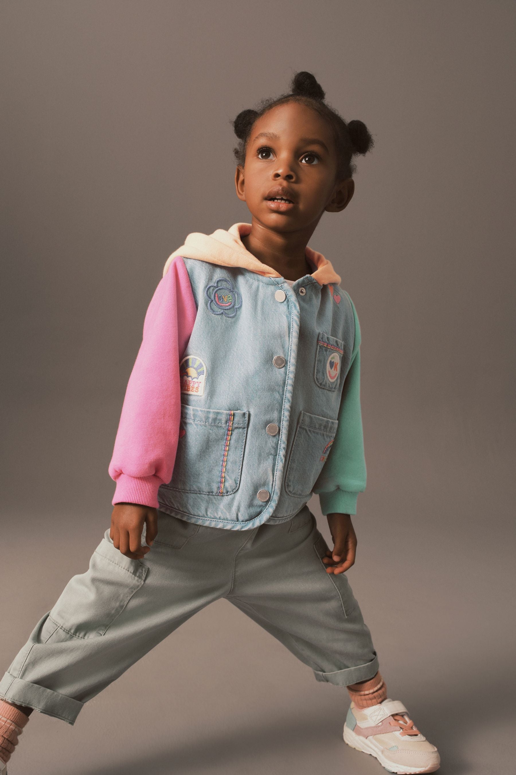 Mid Blue Denim Badge Denim Jersey Sleeve Jacket (3mths-7yrs)