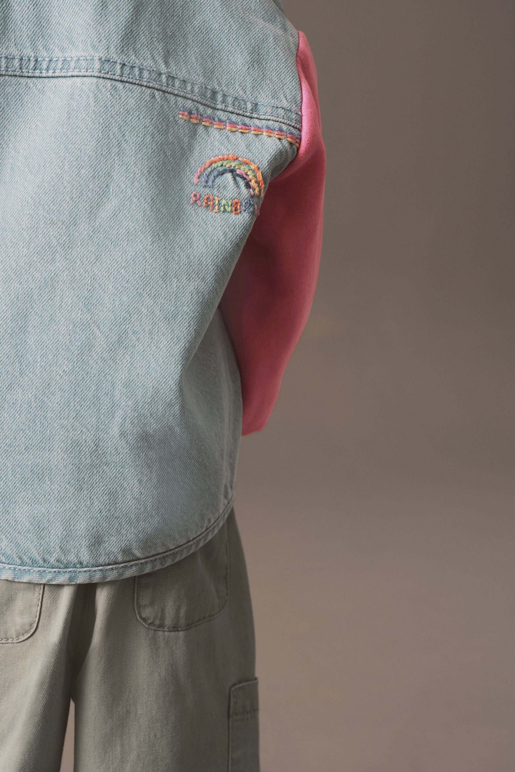 Mid Blue Denim Badge Denim Jersey Sleeve Jacket (3mths-7yrs)