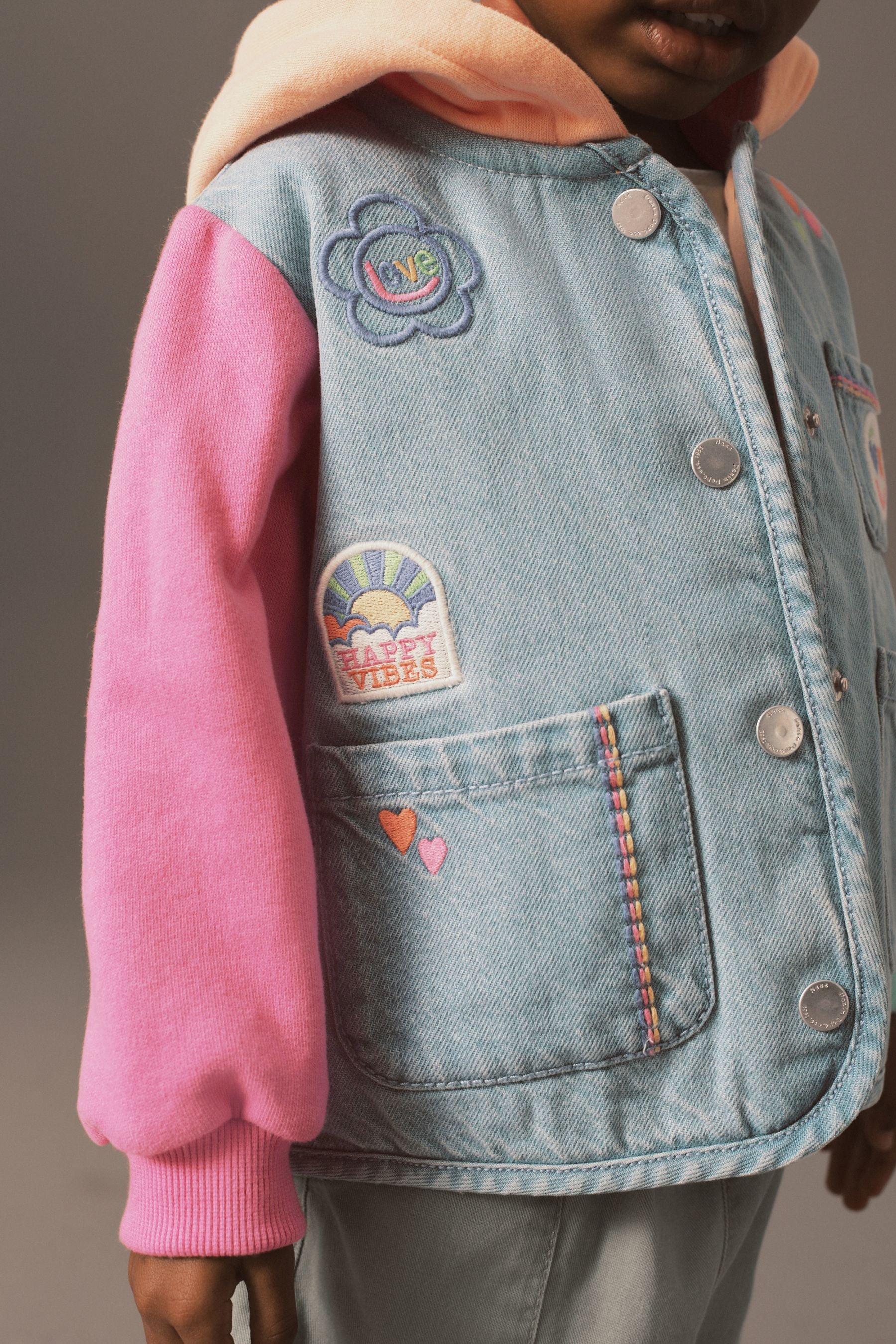 Mid Blue Denim Badge Denim Jersey Sleeve Jacket (3mths-7yrs)