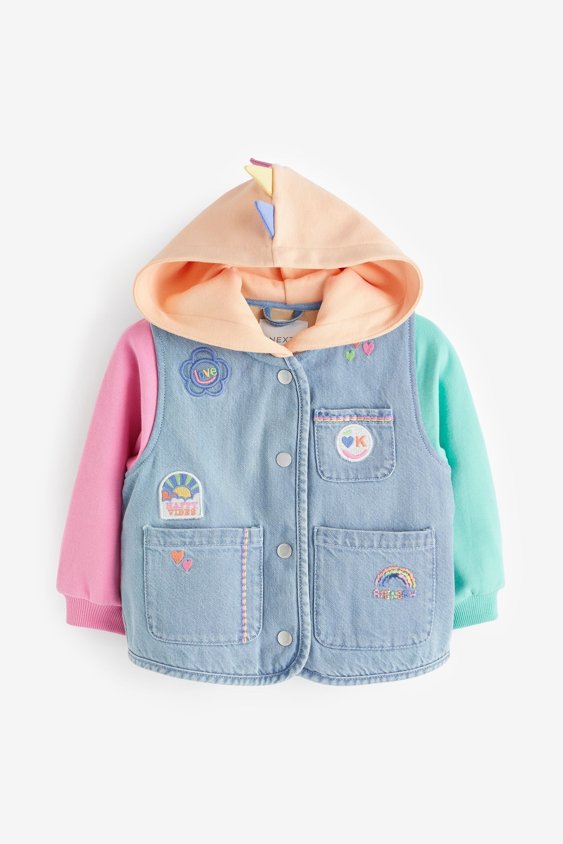 Mid Blue Denim Badge Denim Jersey Sleeve Jacket (3mths-7yrs)