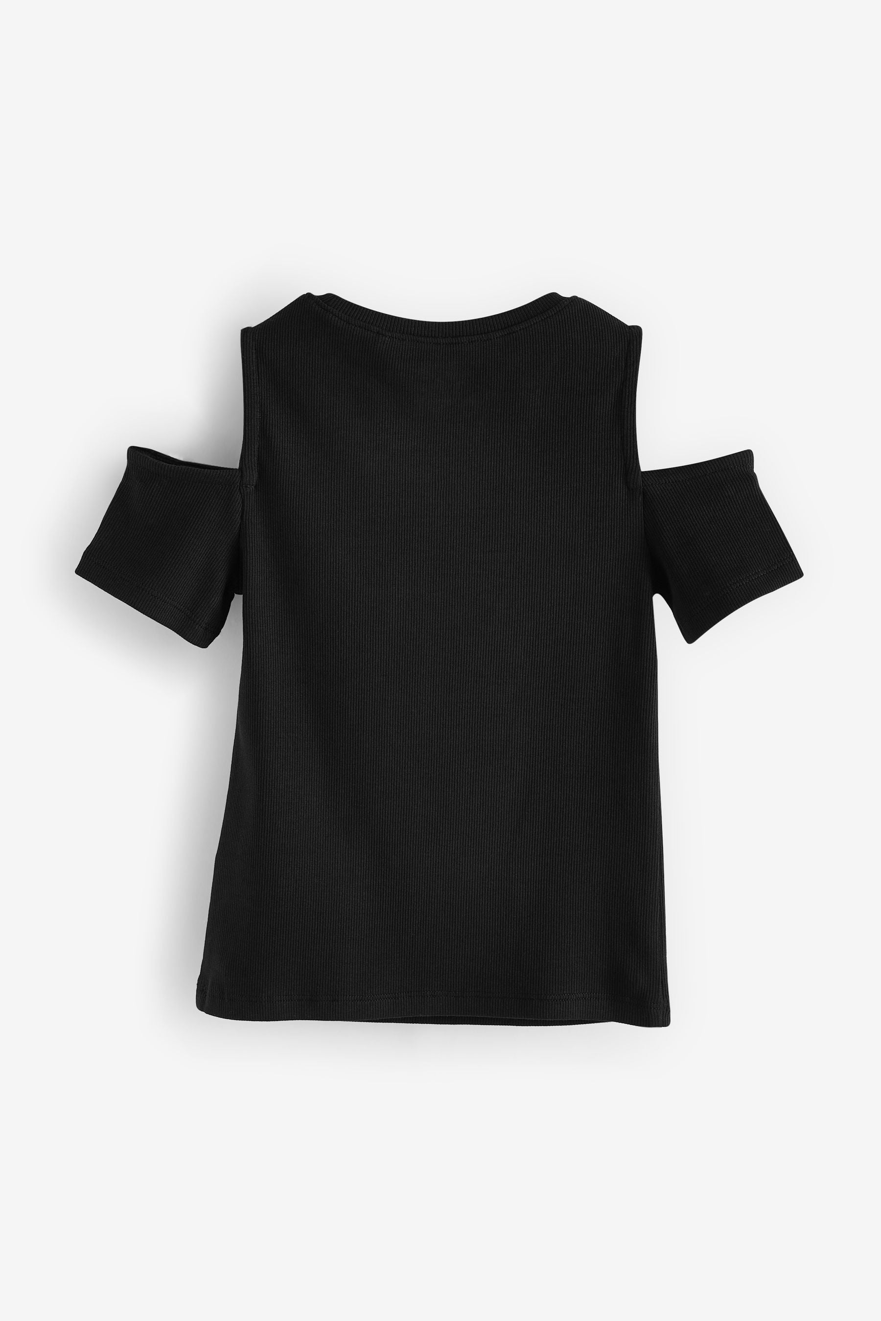 Black Cold Shoulder Rib T-Shirt (3-16yrs)