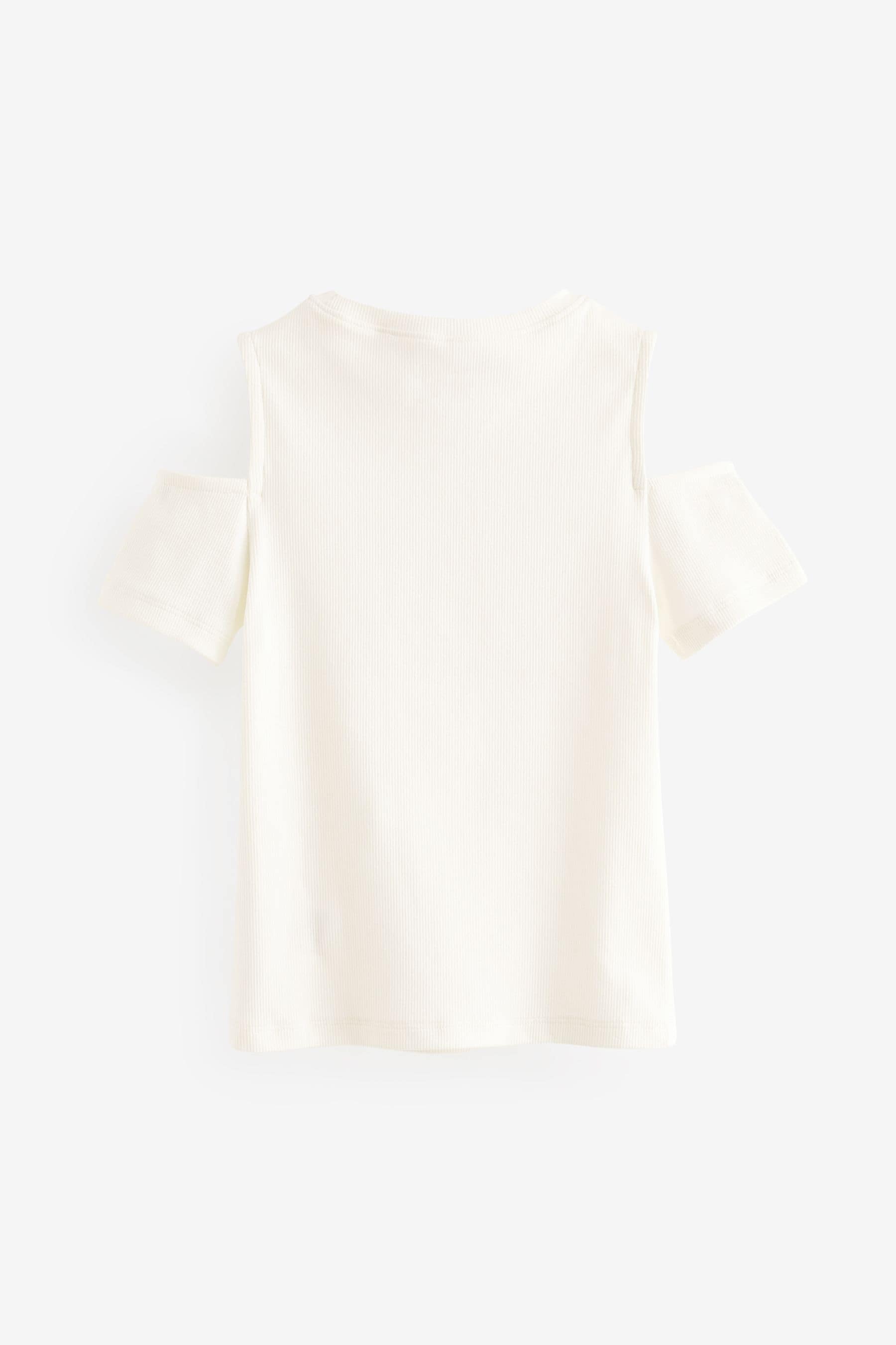 White Cold Shoulder Rib T-Shirt (3-16yrs)