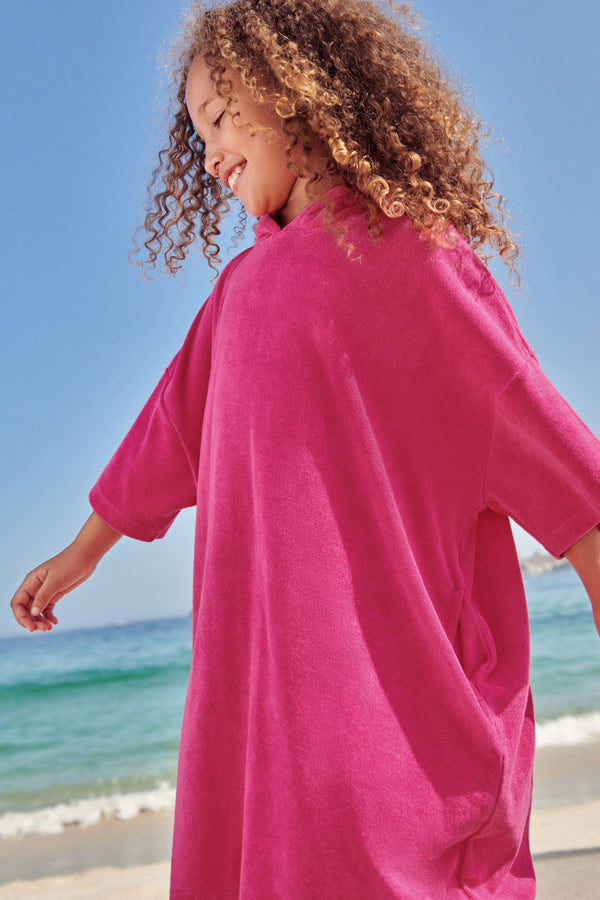 Bright Pink Oversized Hooded Towelling 100% Cotton Cover-Up (3-16yrs)