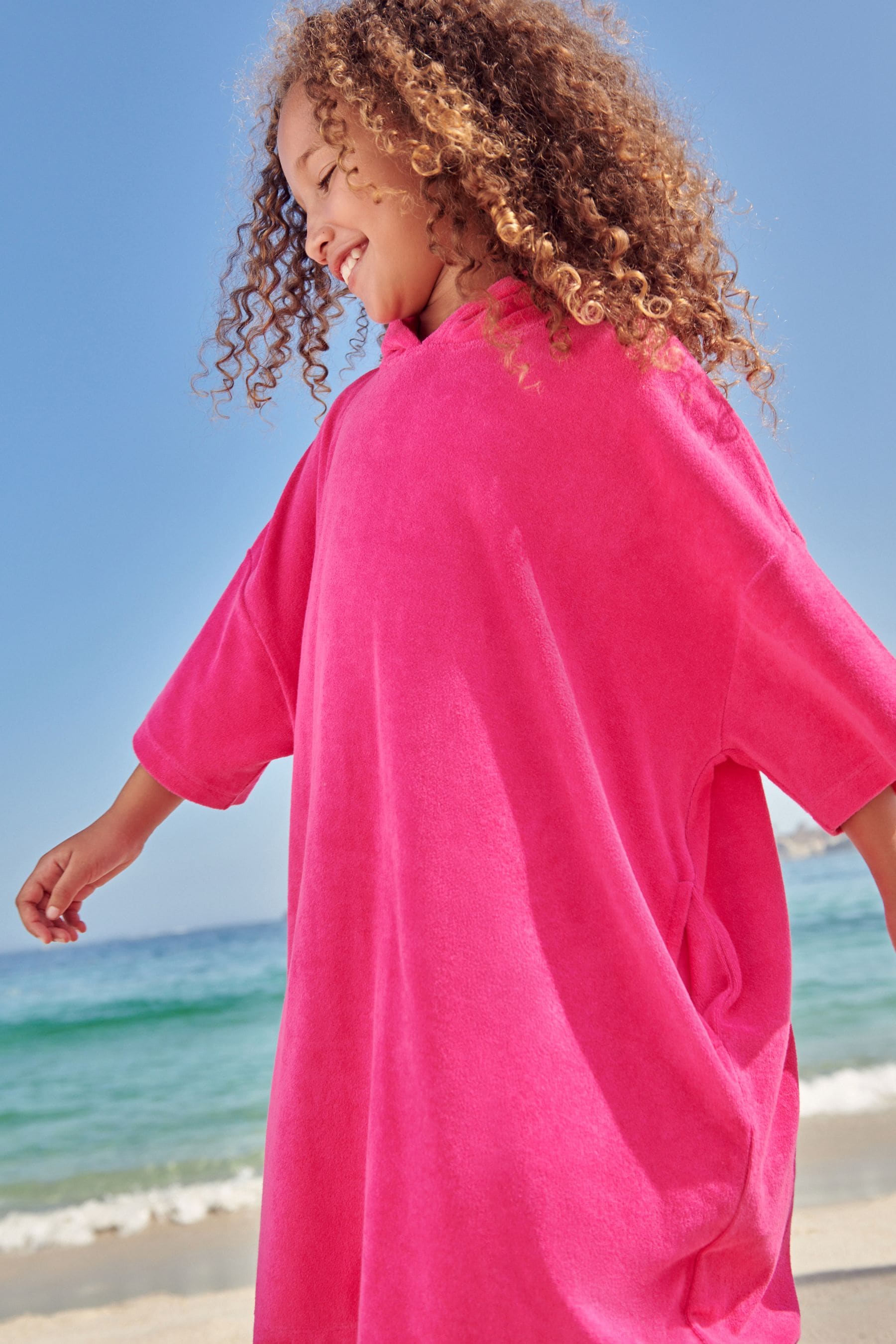 Bright Pink Oversized Hooded Towelling Cover-Up