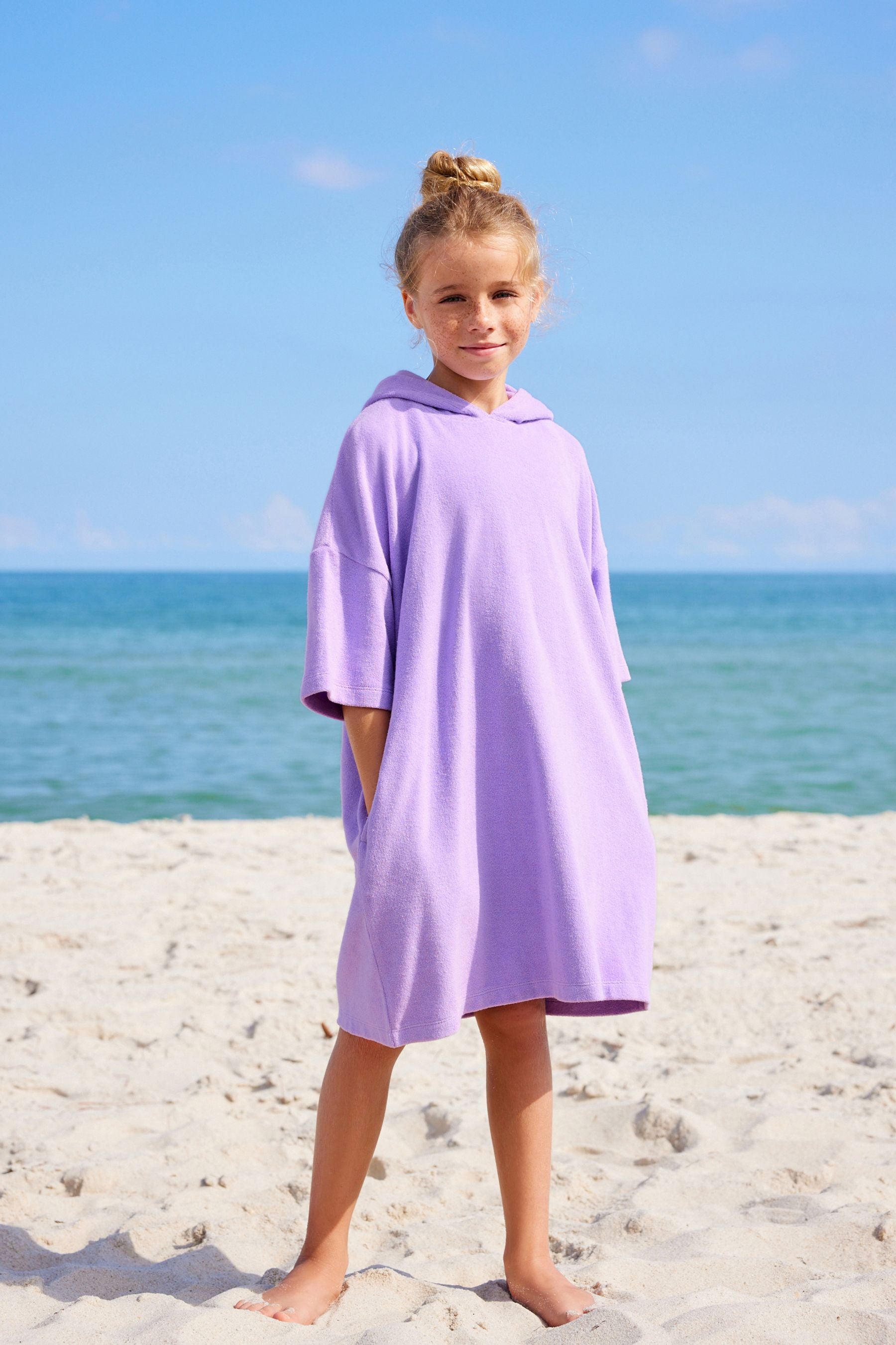 Purple Oversized Hooded Towelling Cover-Up