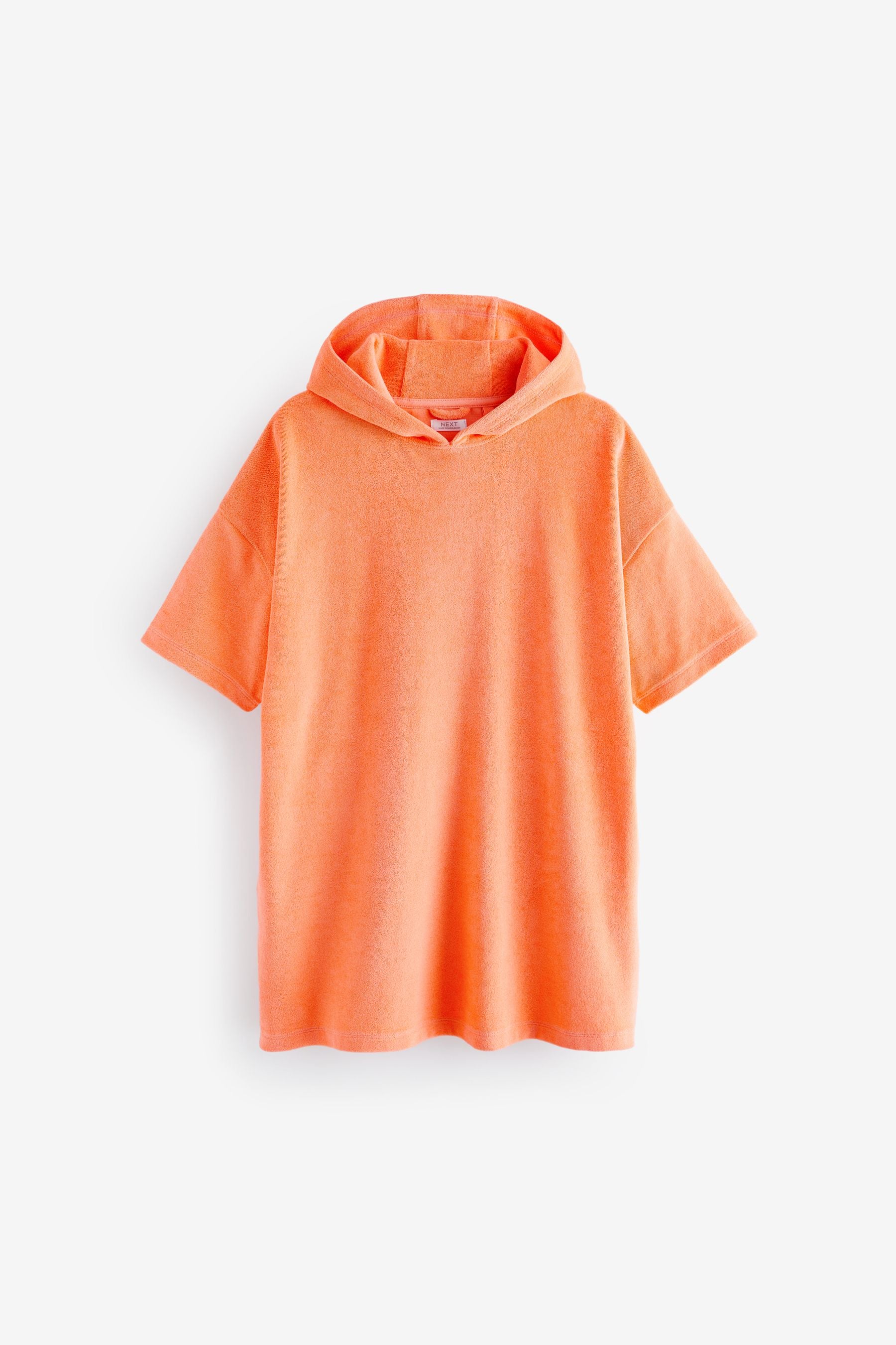 Coral Pink Oversized Hooded Towelling Cover-Up