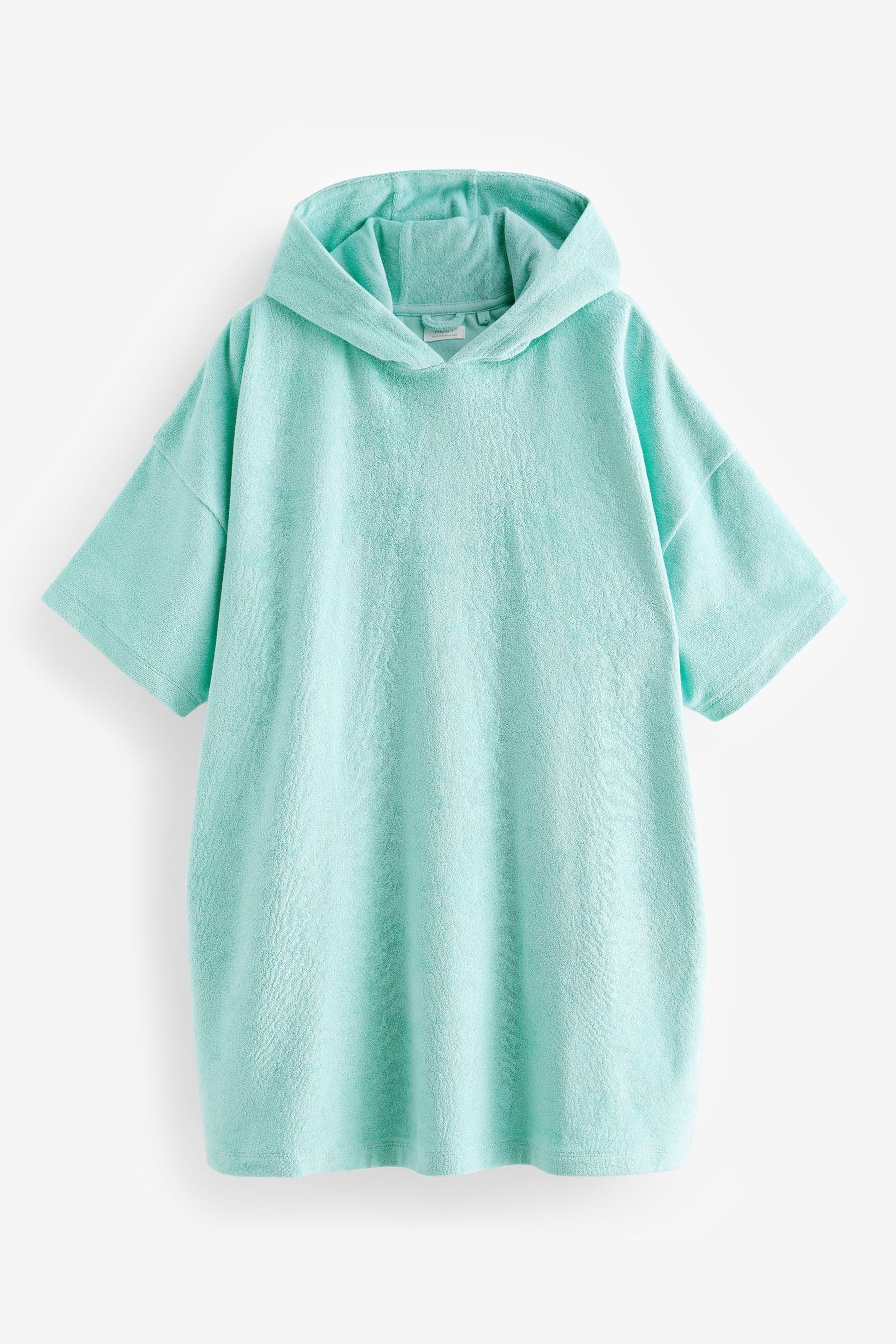 Aqua Blue Oversized Hooded Towelling Cover-Up