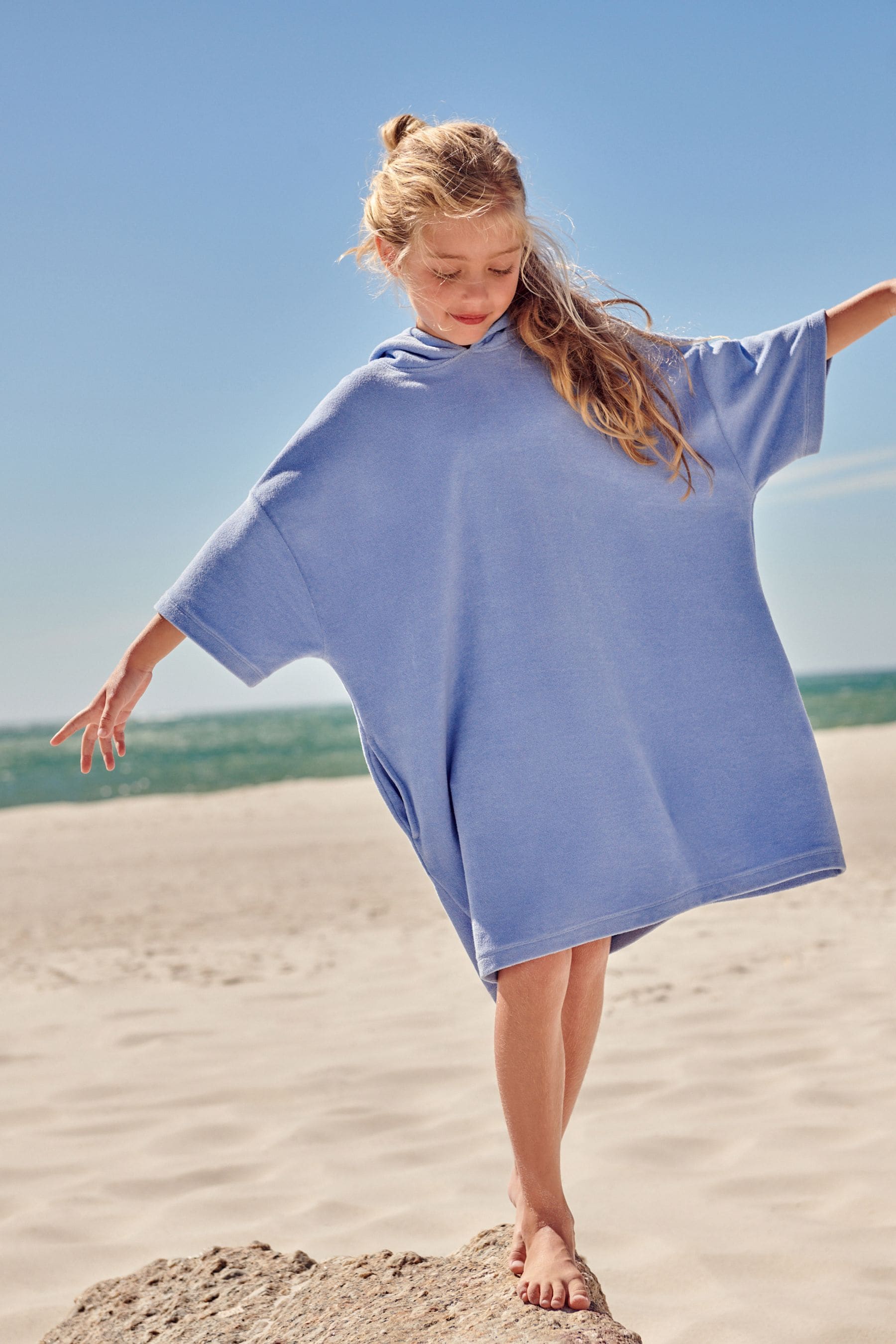 Blue Oversized Hooded Towelling 100% Cotton Cover-Up (3-16yrs)