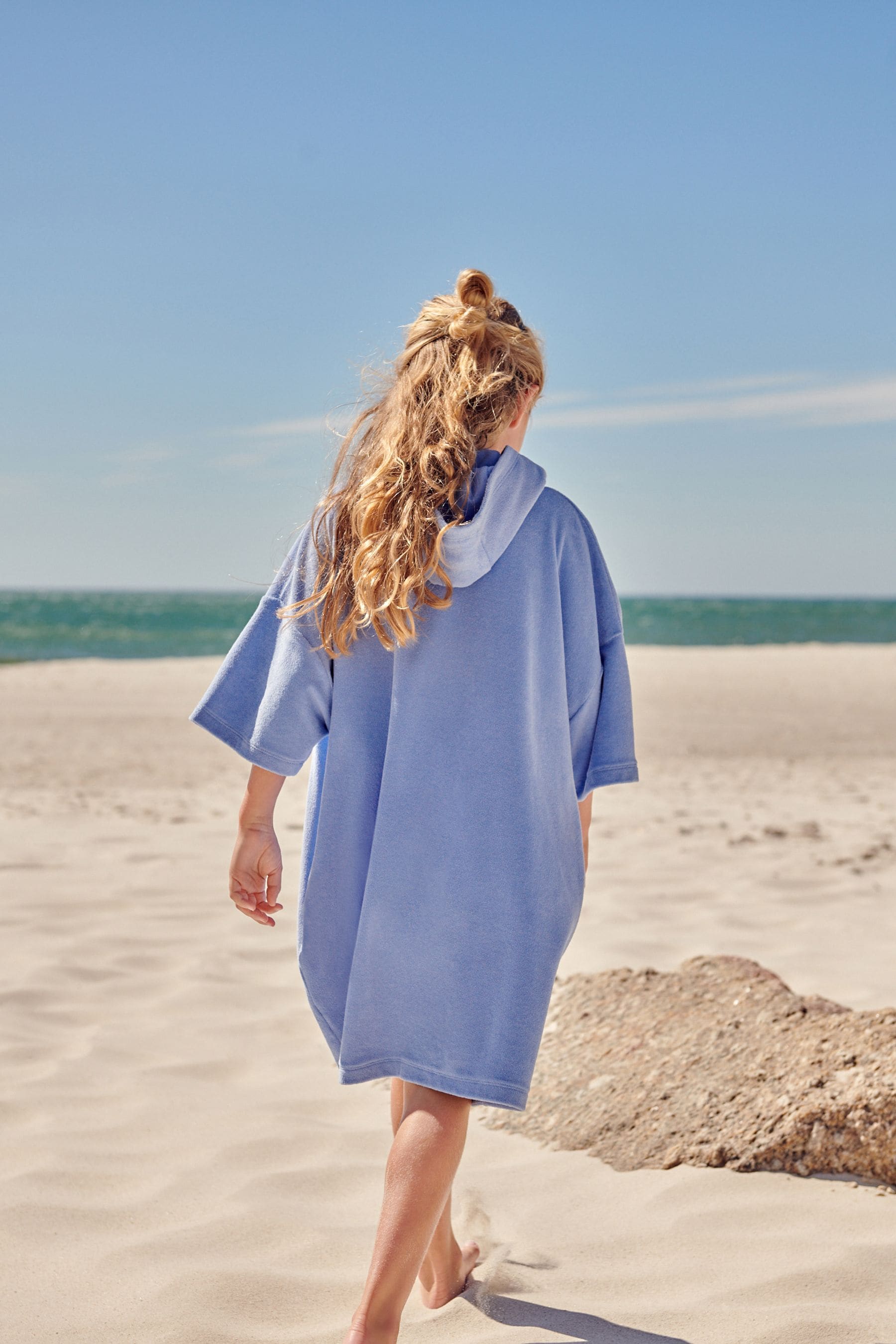 Blue Oversized Hooded Towelling 100% Cotton Cover-Up (3-16yrs)