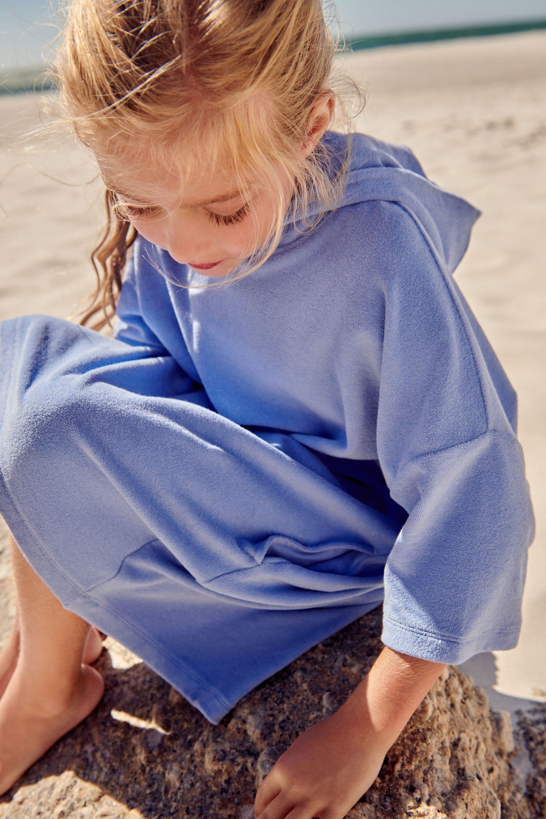 Blue Oversized Hooded Towelling 100% Cotton Cover-Up (3-16yrs)