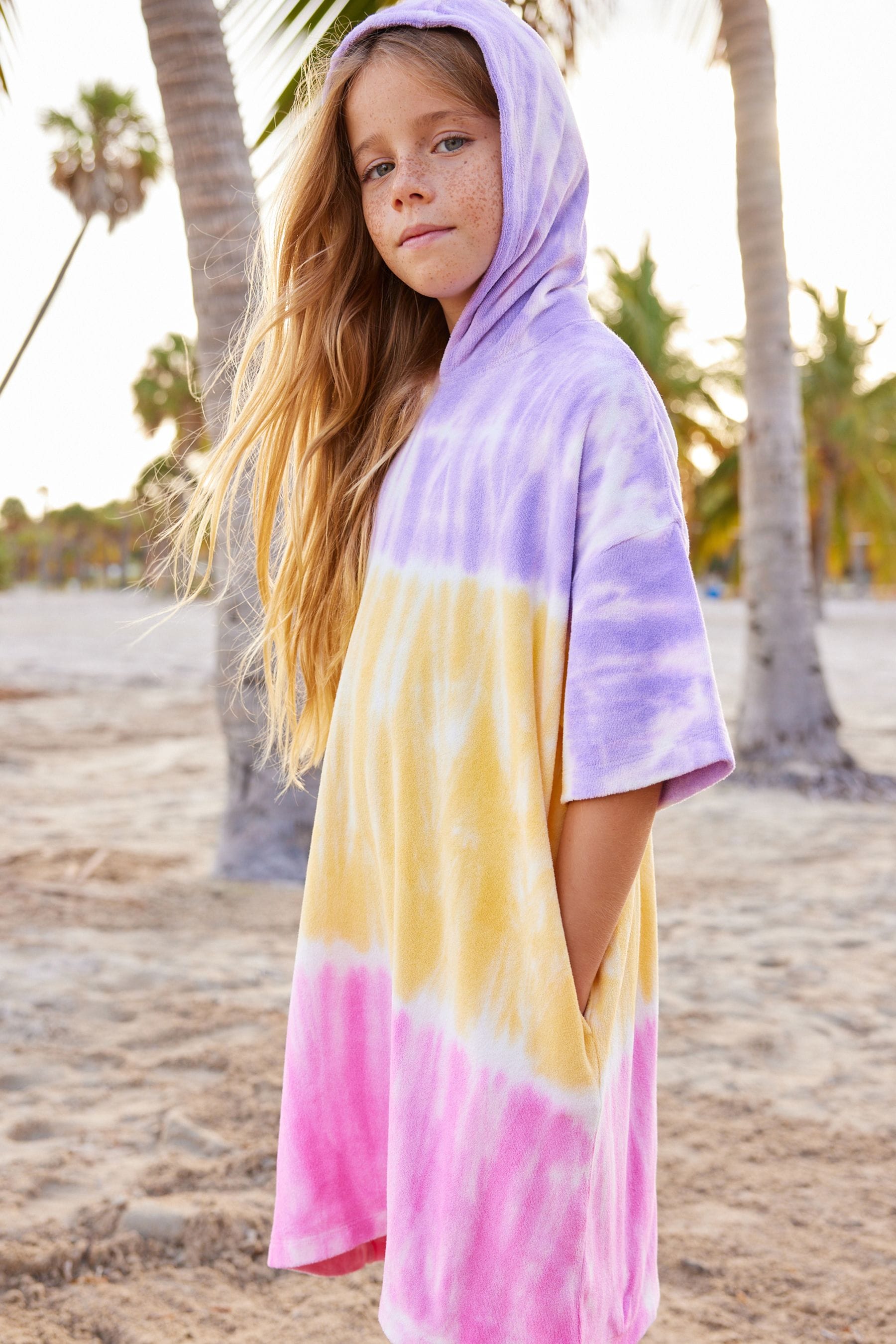 Multi 100% Cotton Tie Dye Towelling Poncho (3-16yrs)