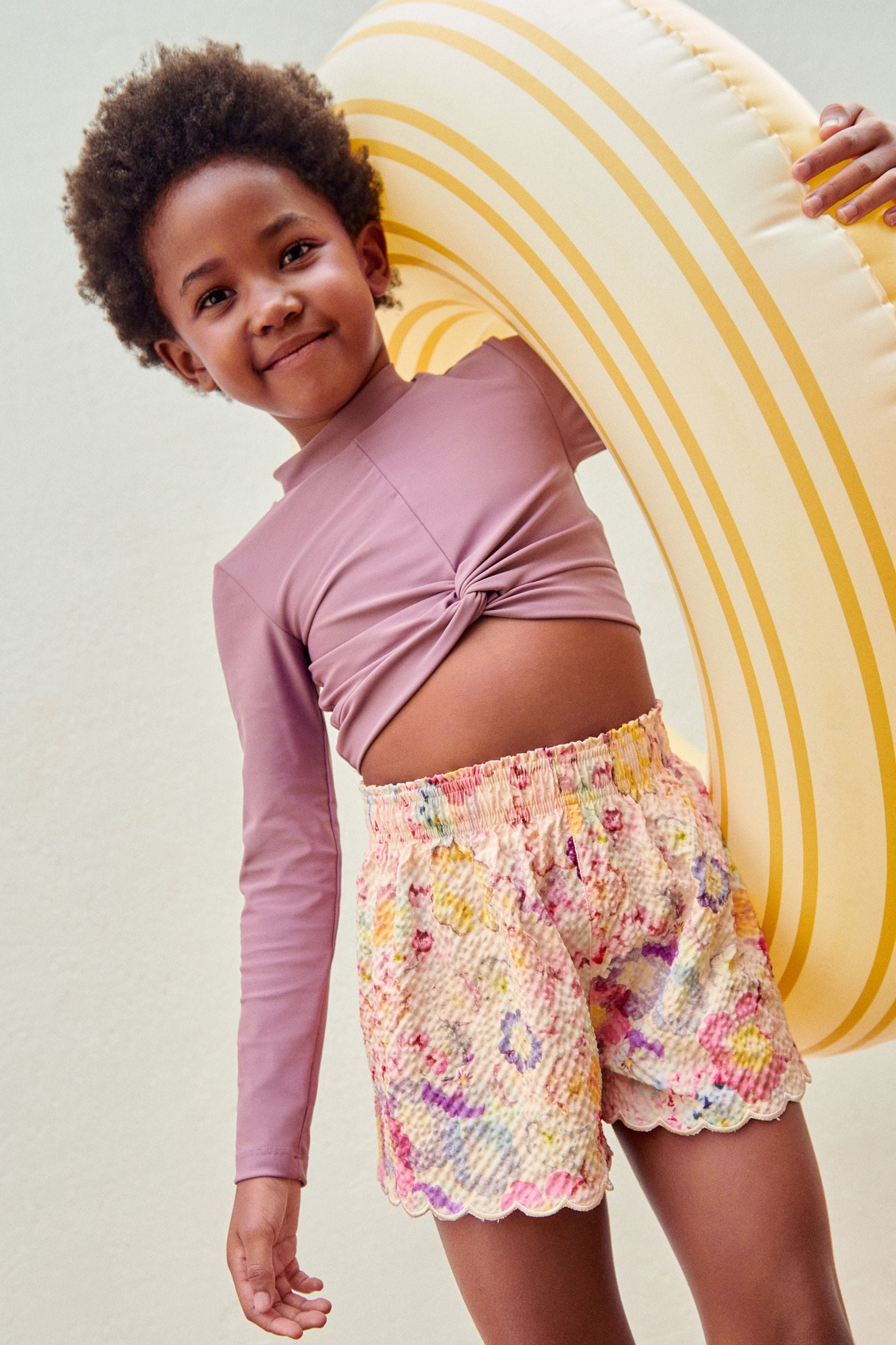 Pink Floral Textured Beach Shorts (3-16yrs)