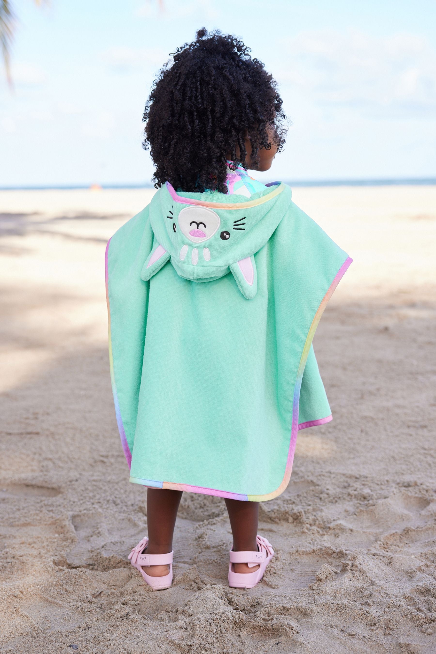 Aqua Blue 100% Cotton Towelling Poncho (9mths-10yrs)