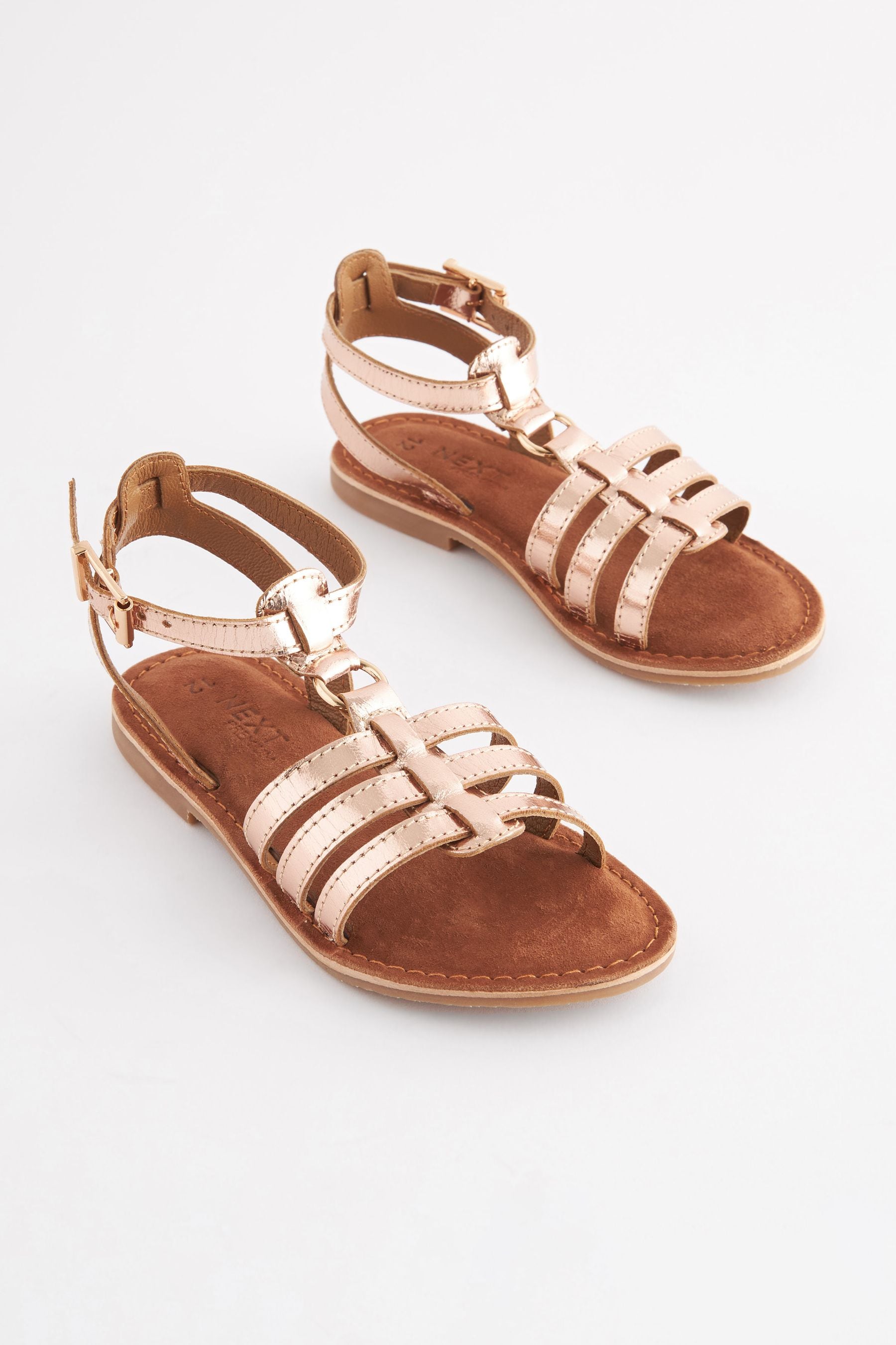 Rose Gold Leather Gladiator Sandals