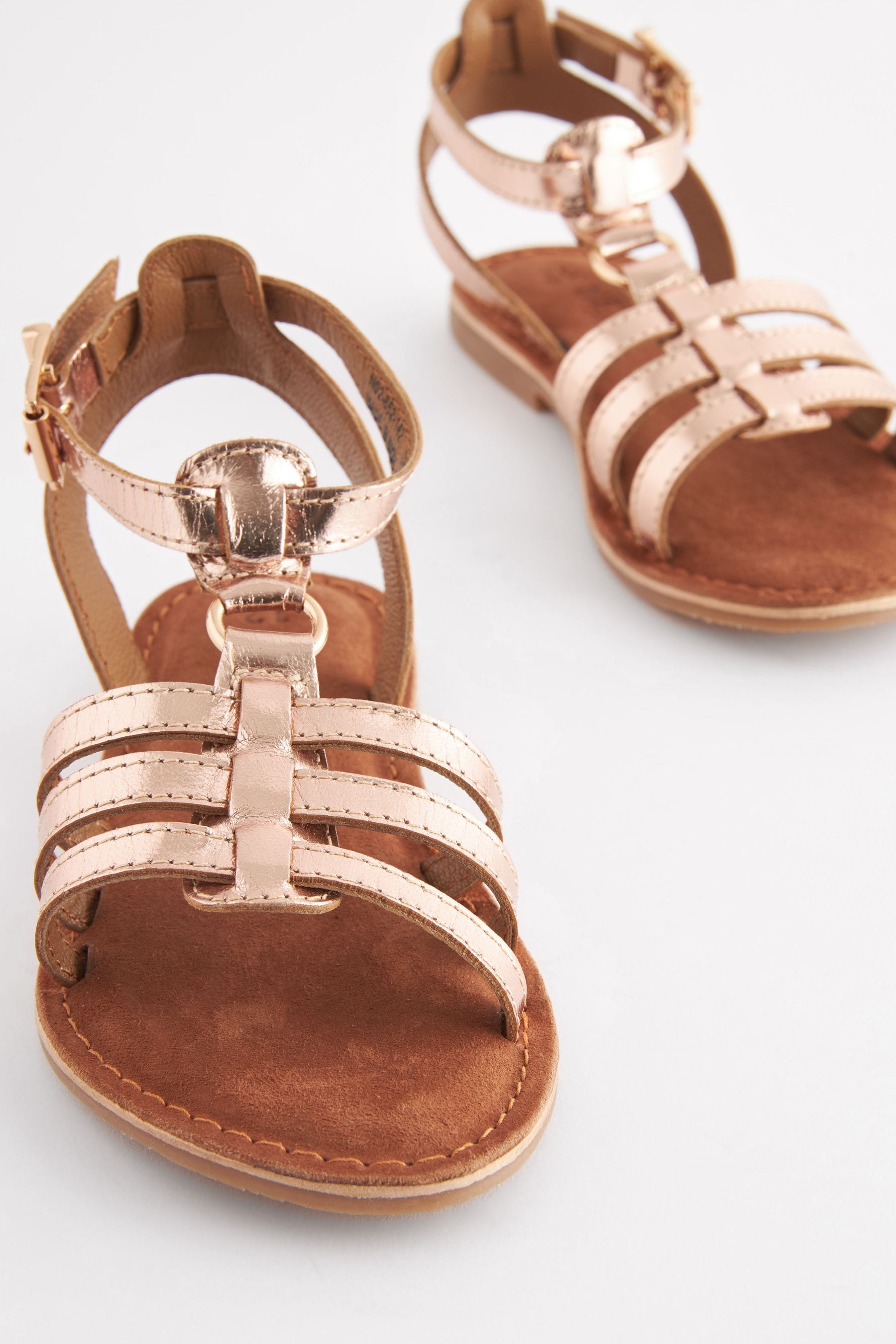 Rose Gold Leather Gladiator Sandals