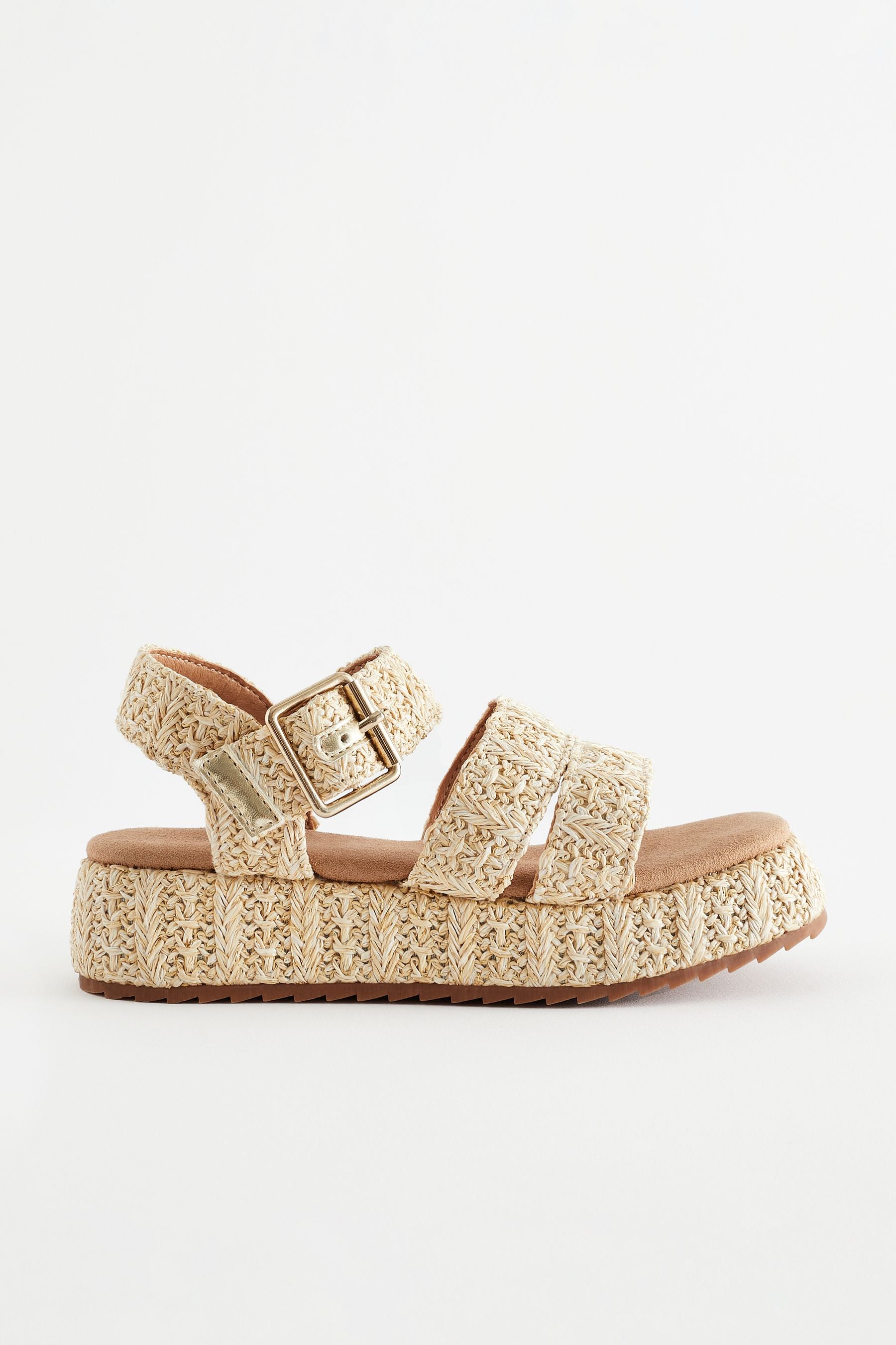 Neutral Raffia Platform Wedge Sandals