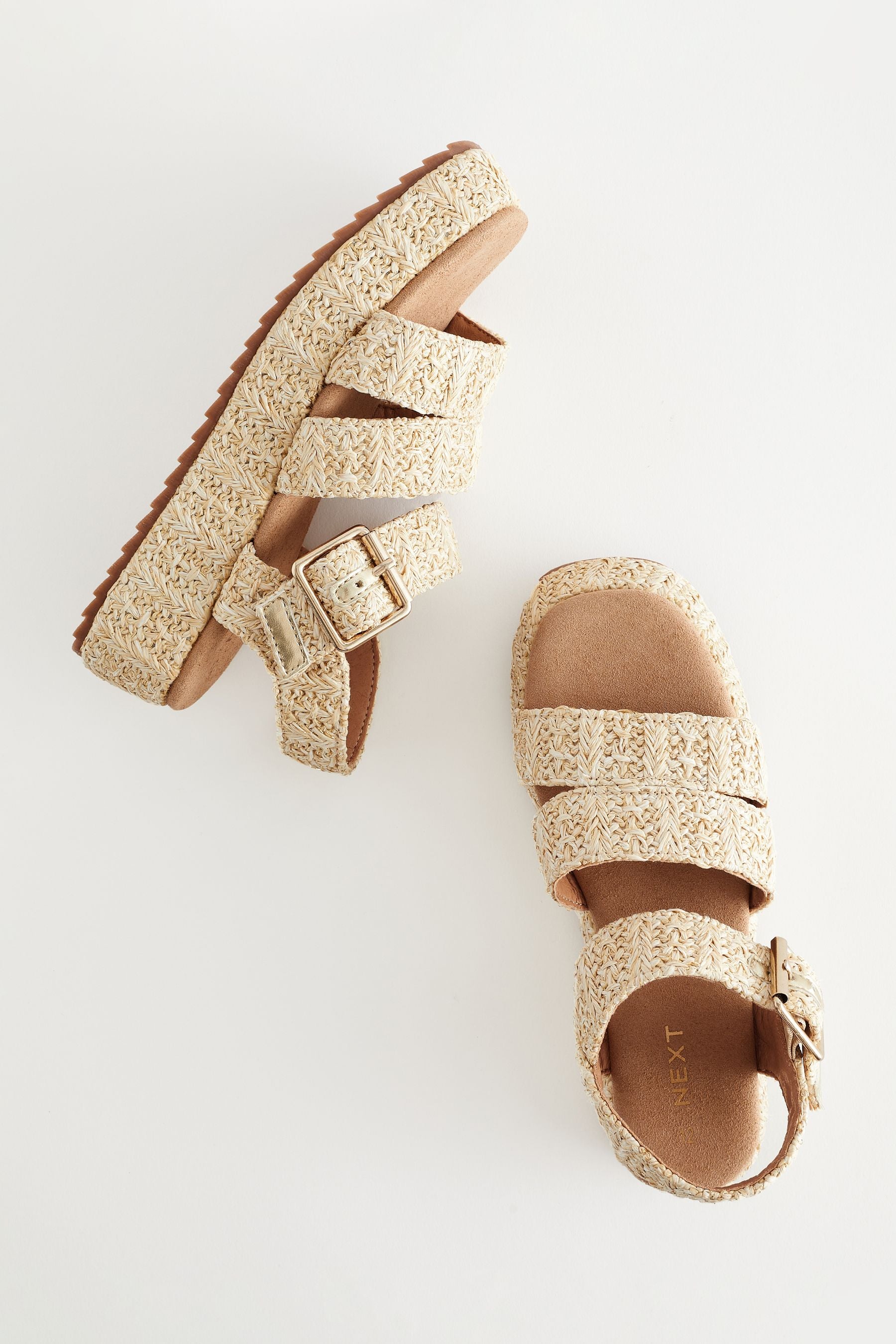 Neutral Raffia Platform Wedge Sandals