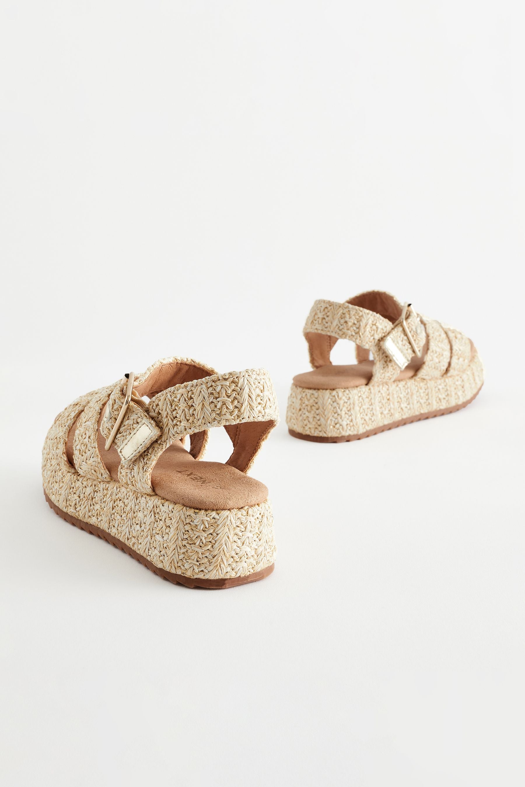 Neutral Raffia Platform Wedge Sandals