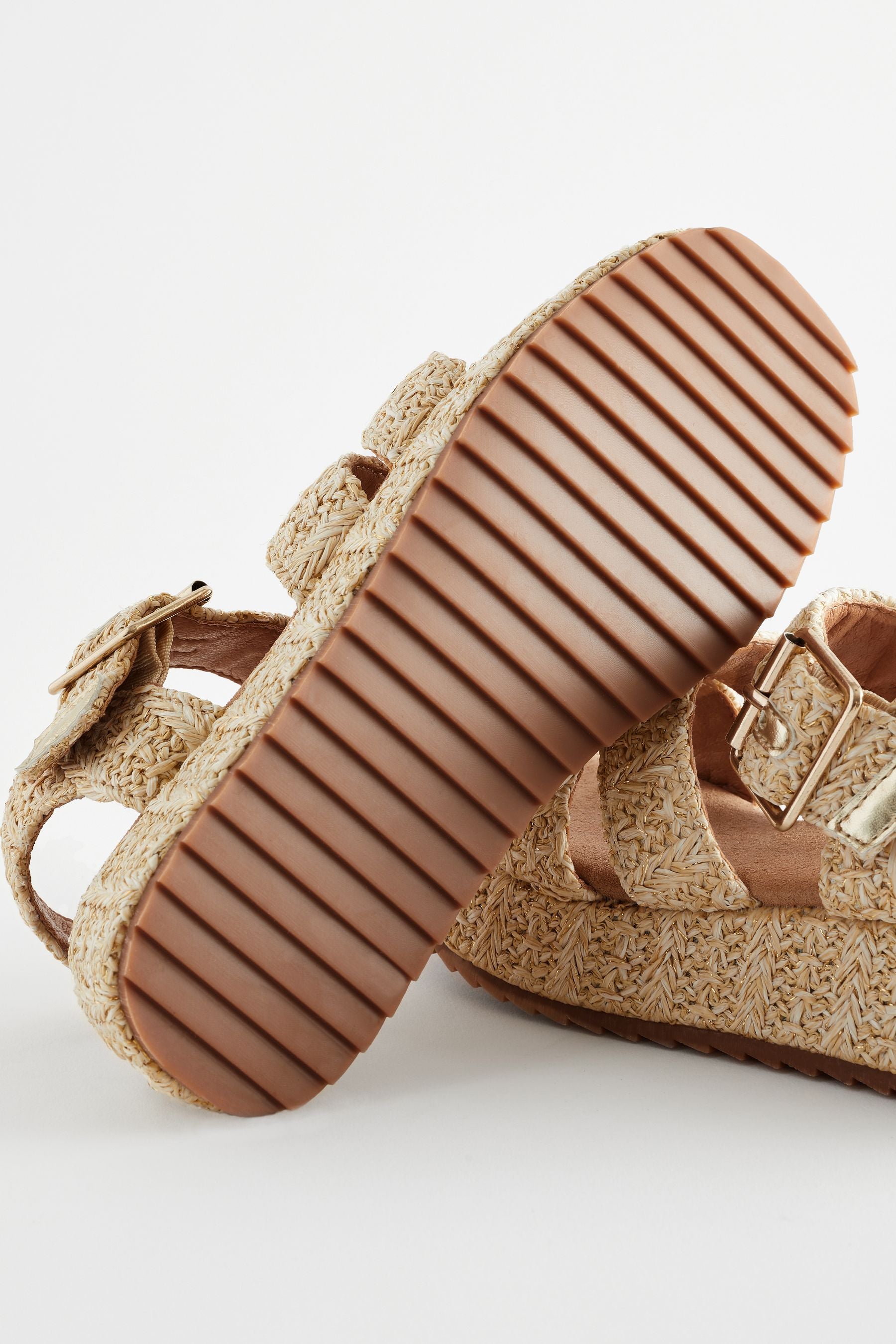 Neutral Raffia Platform Wedge Sandals