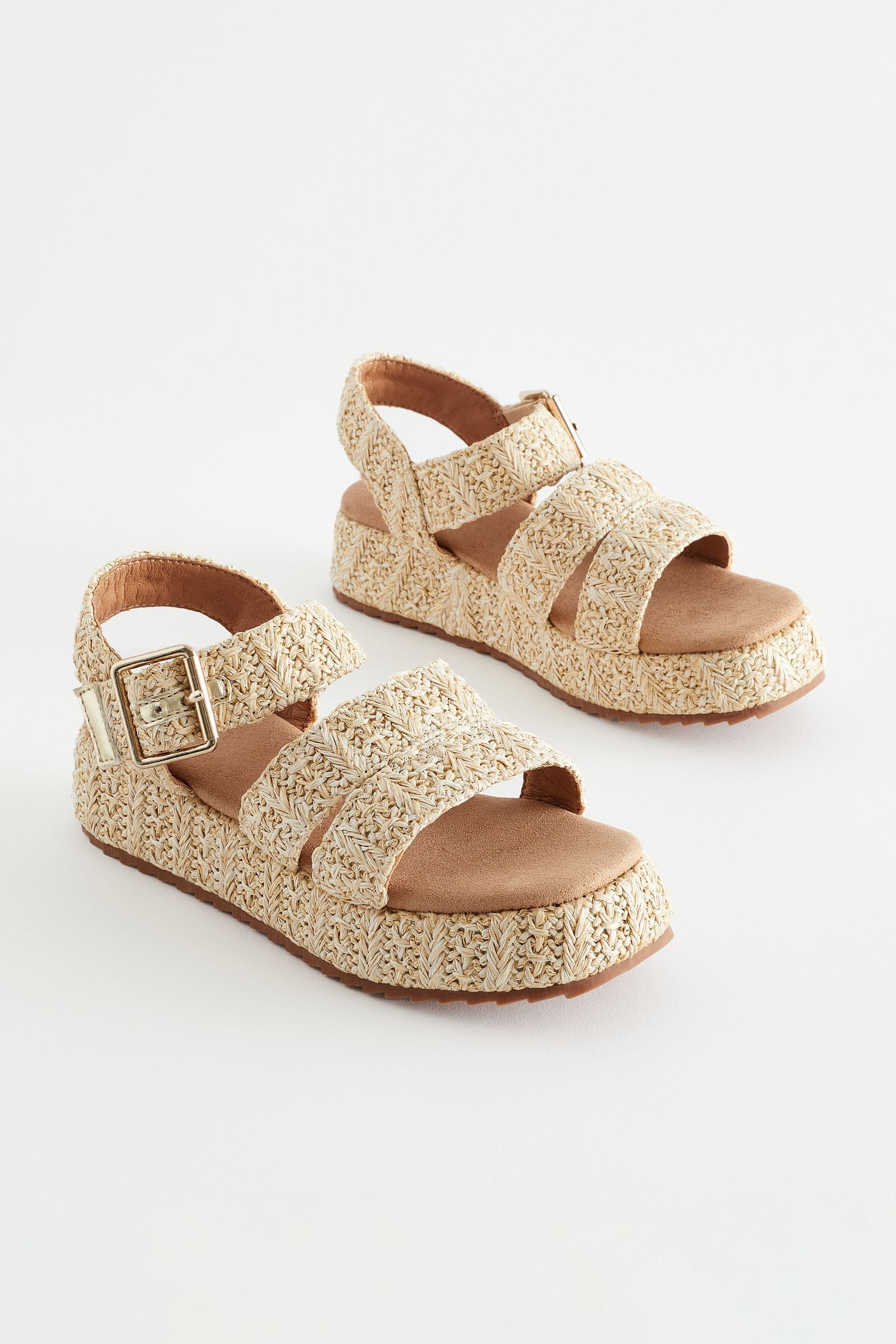 Neutral Raffia Platform Wedge Sandals