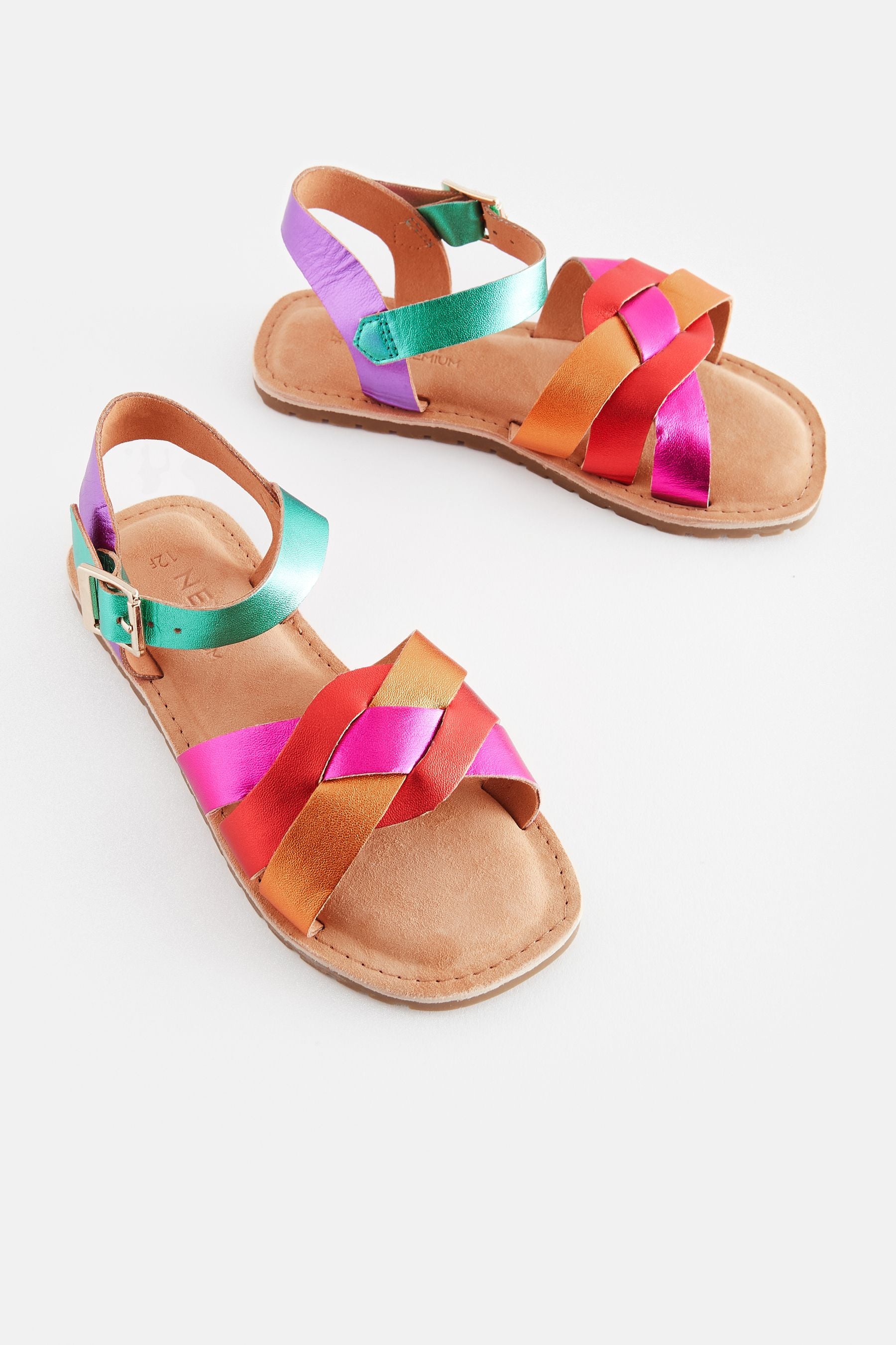 Multi Rainbow Leather Woven Sandals