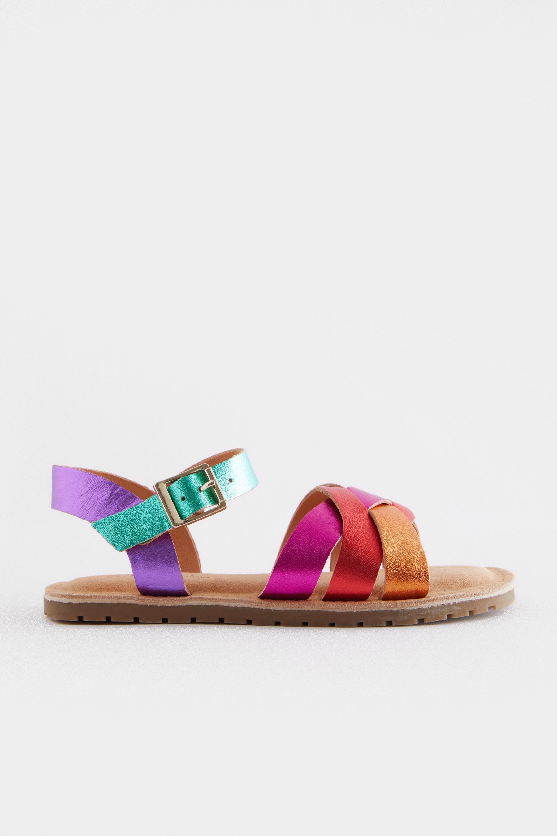 Multi Rainbow Wide Fit (G) Leather Woven Sandals