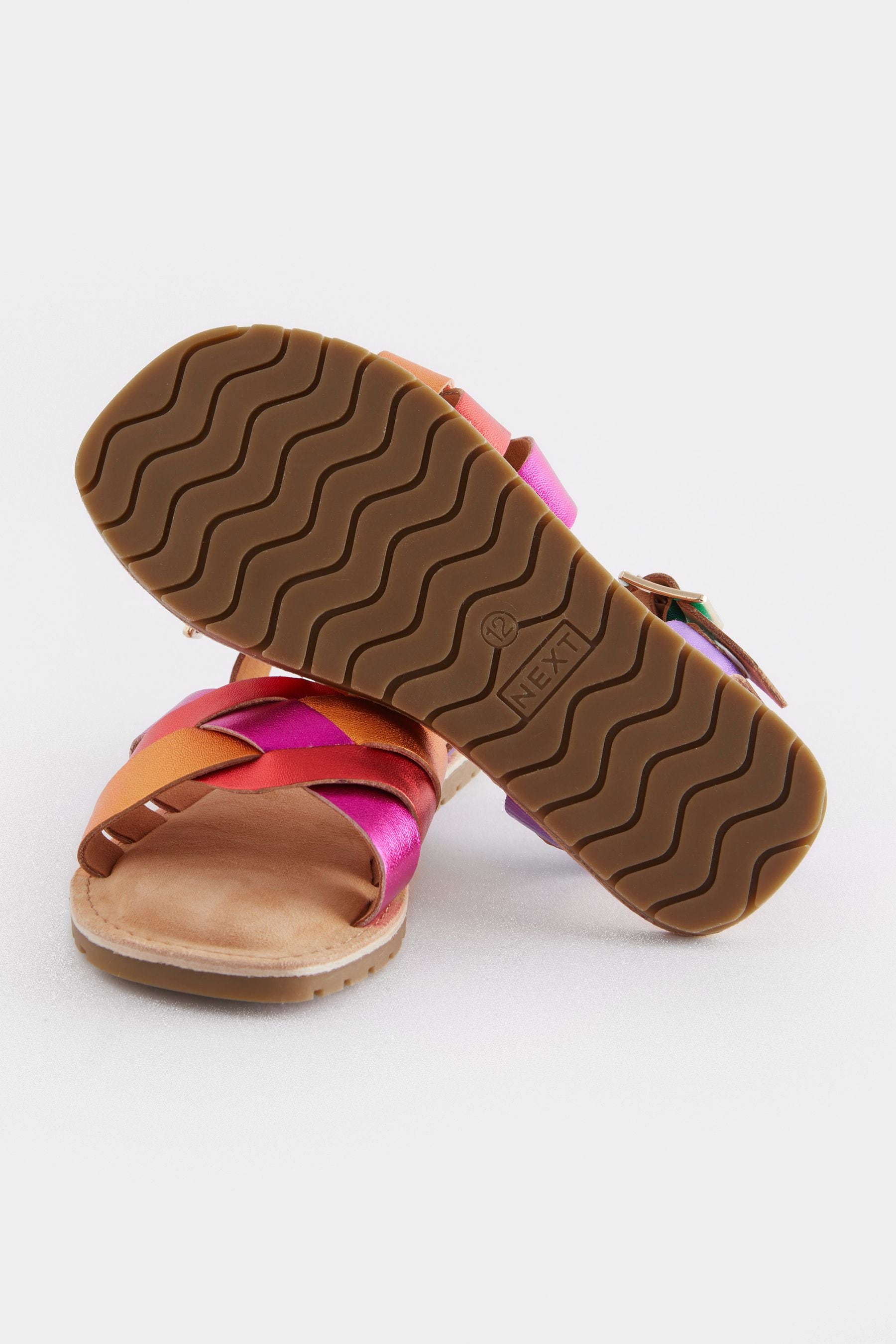 Multi Rainbow Leather Woven Sandals