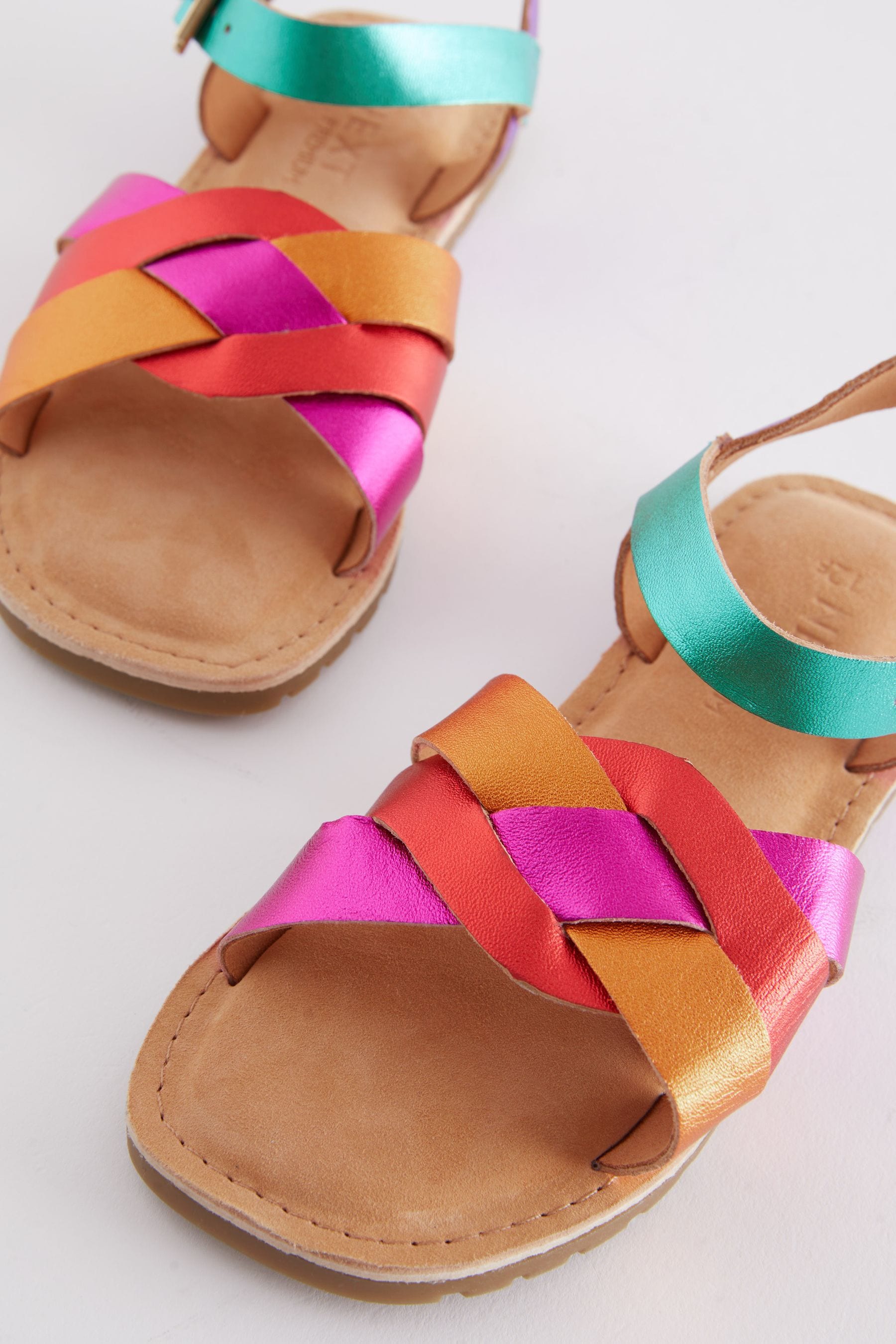 Multi Rainbow Wide Fit (G) Leather Woven Sandals