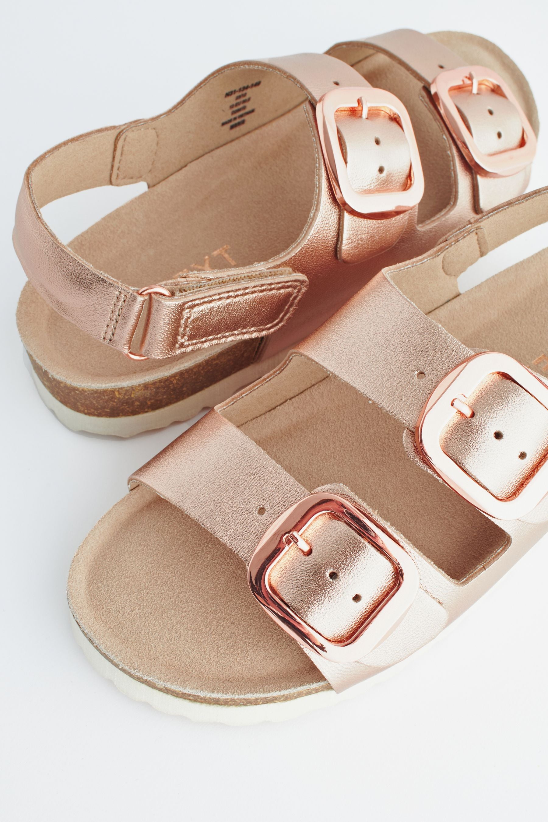 Rose Gold Leather Two Strap Corkbed Sandals