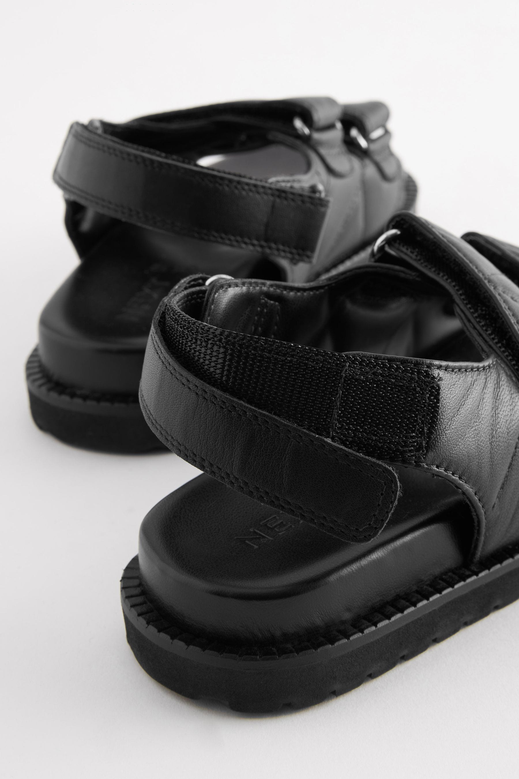 Black Leather Quilted Two Strap  Sandals