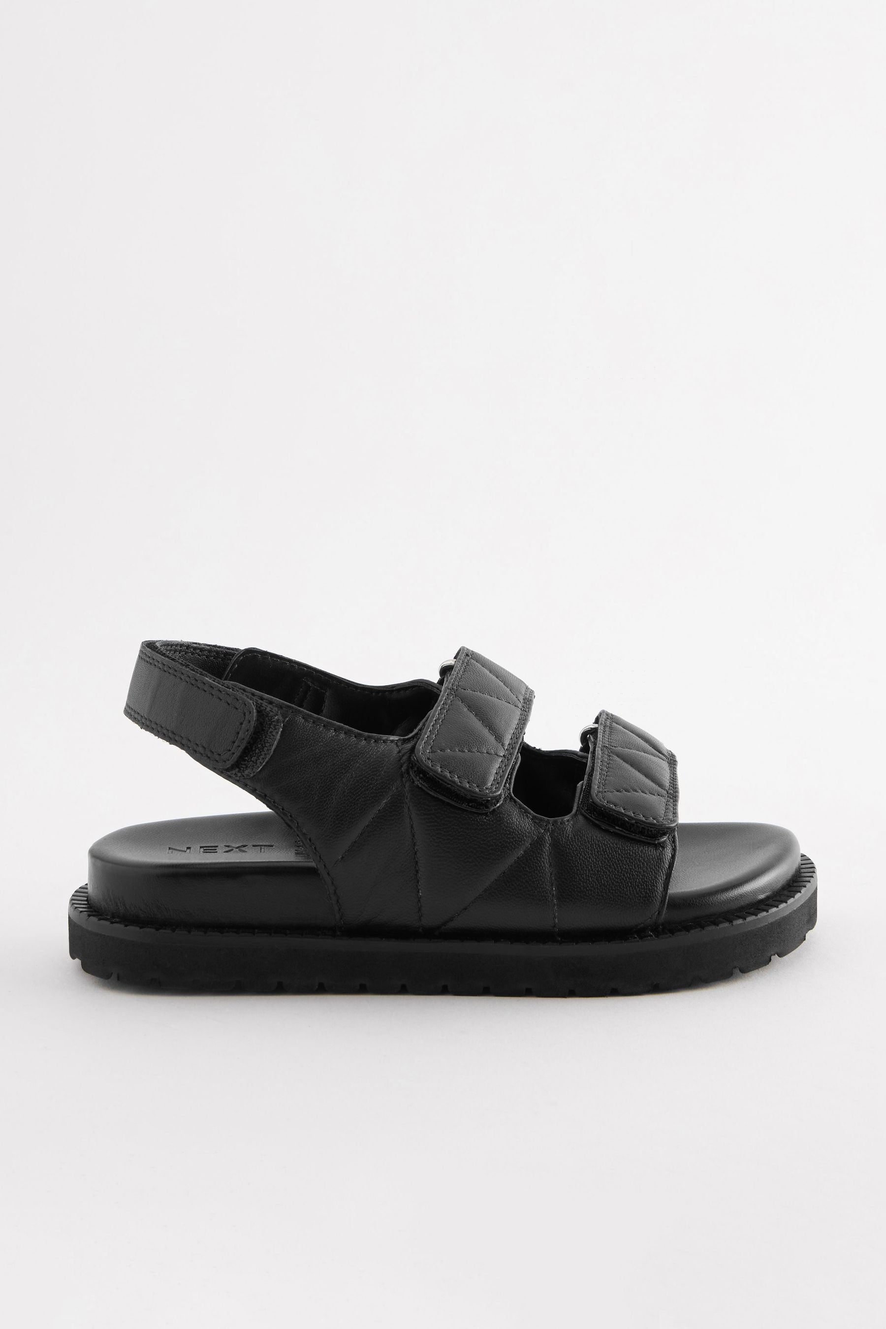 Black Leather Quilted Two Strap  Sandals