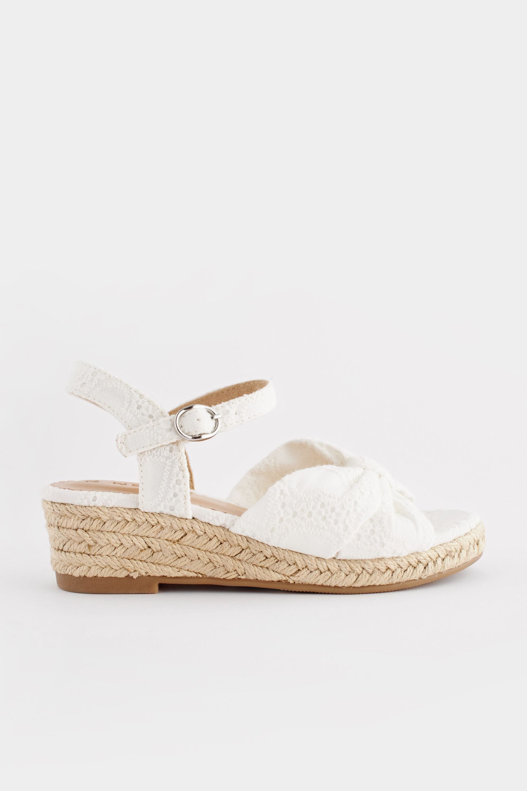 White Broderie Bow Wedge Sandals