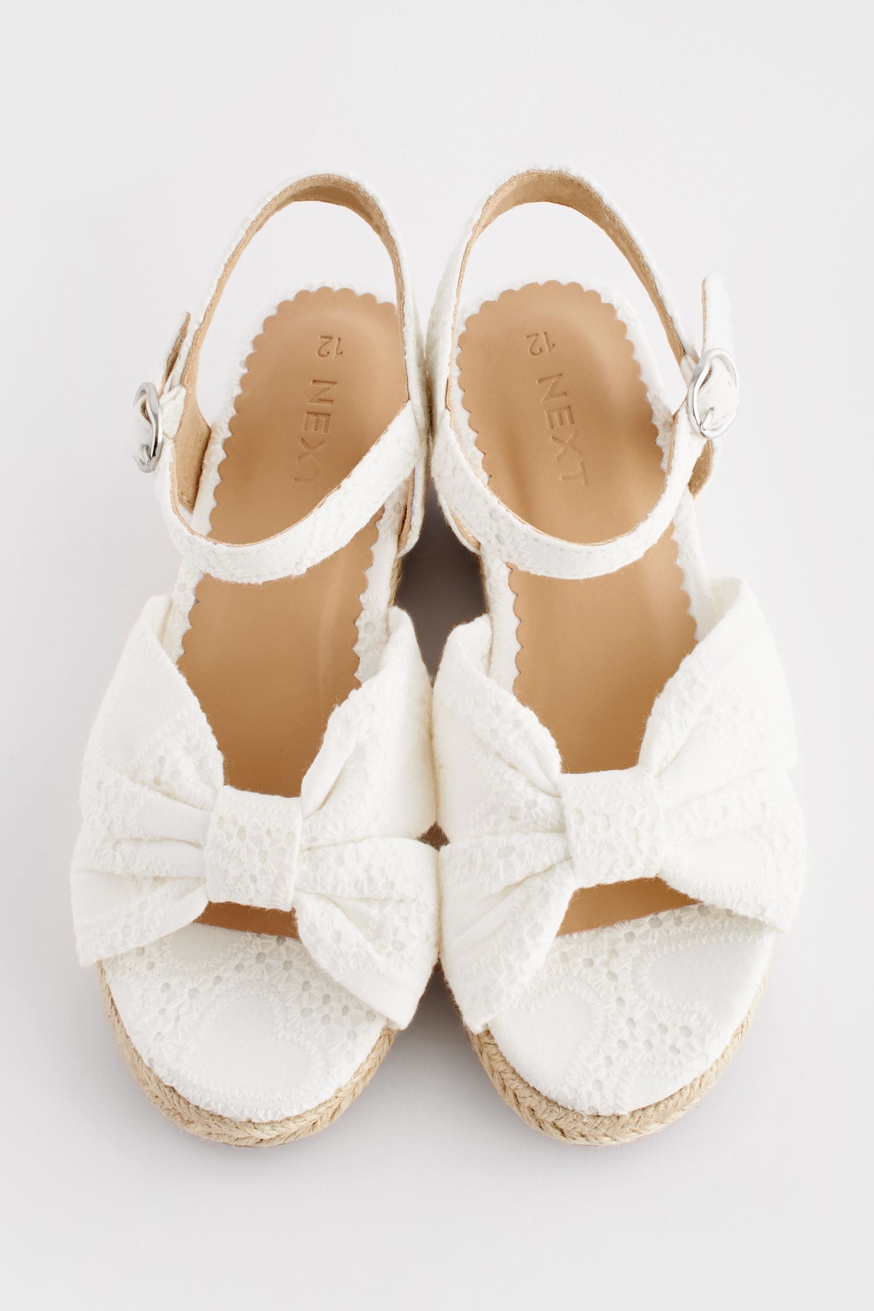 White Broderie Bow Wedge Sandals