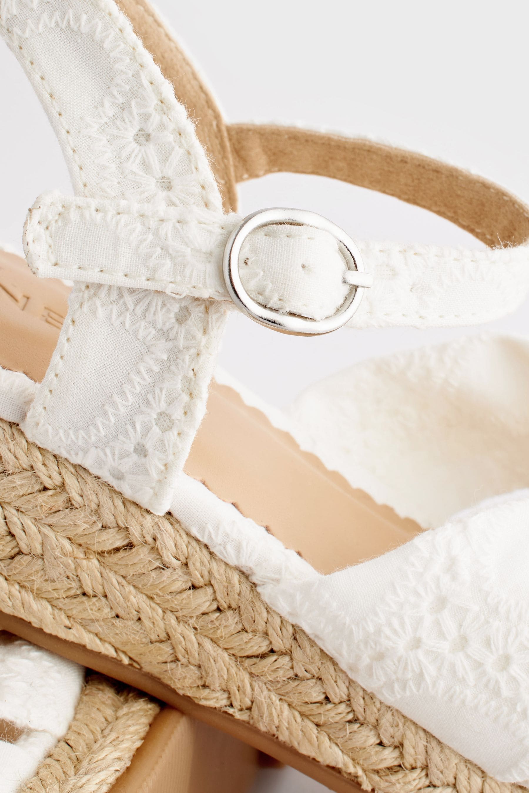 White Broderie Bow Wedge Sandals