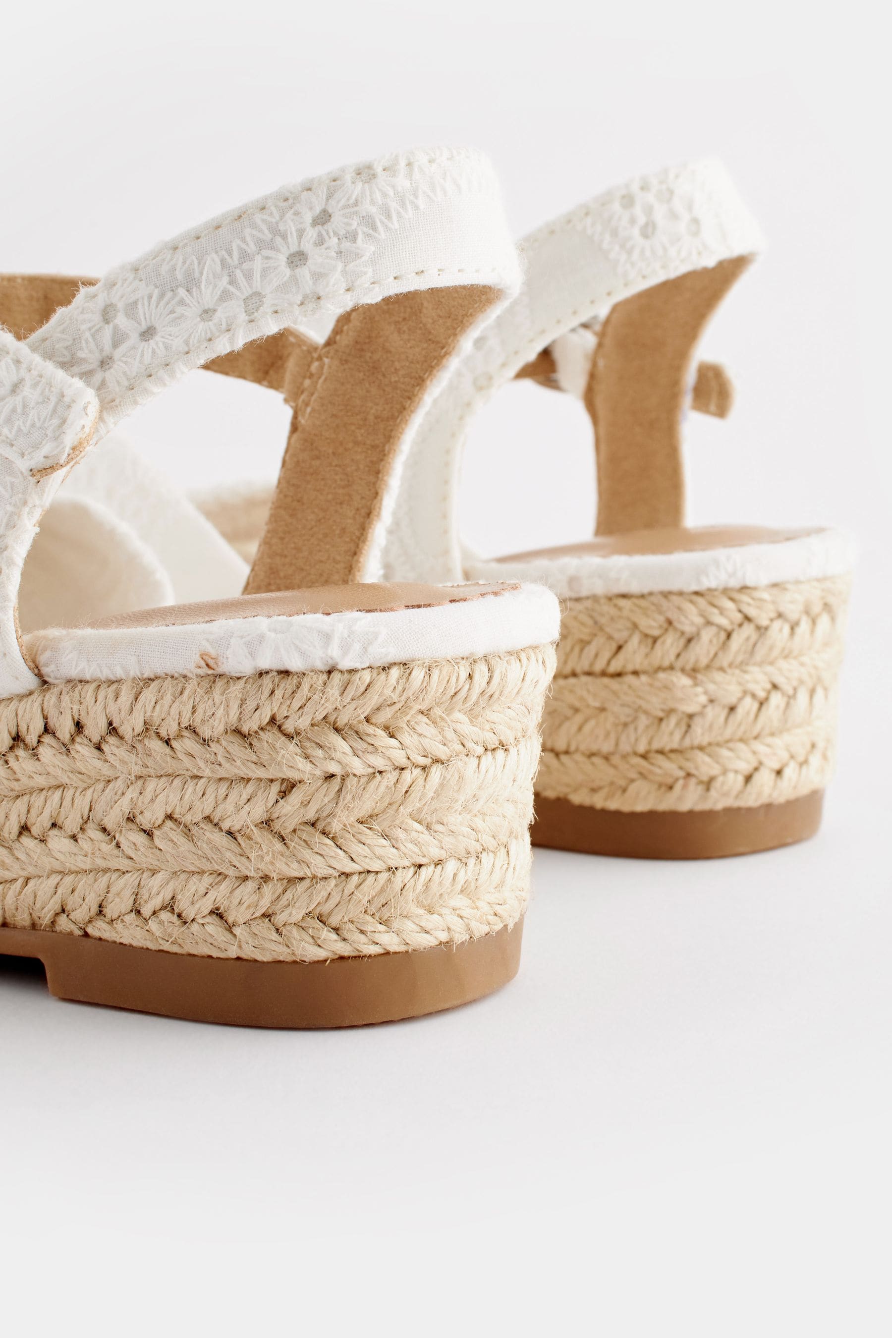 White Broderie Bow Wedge Sandals