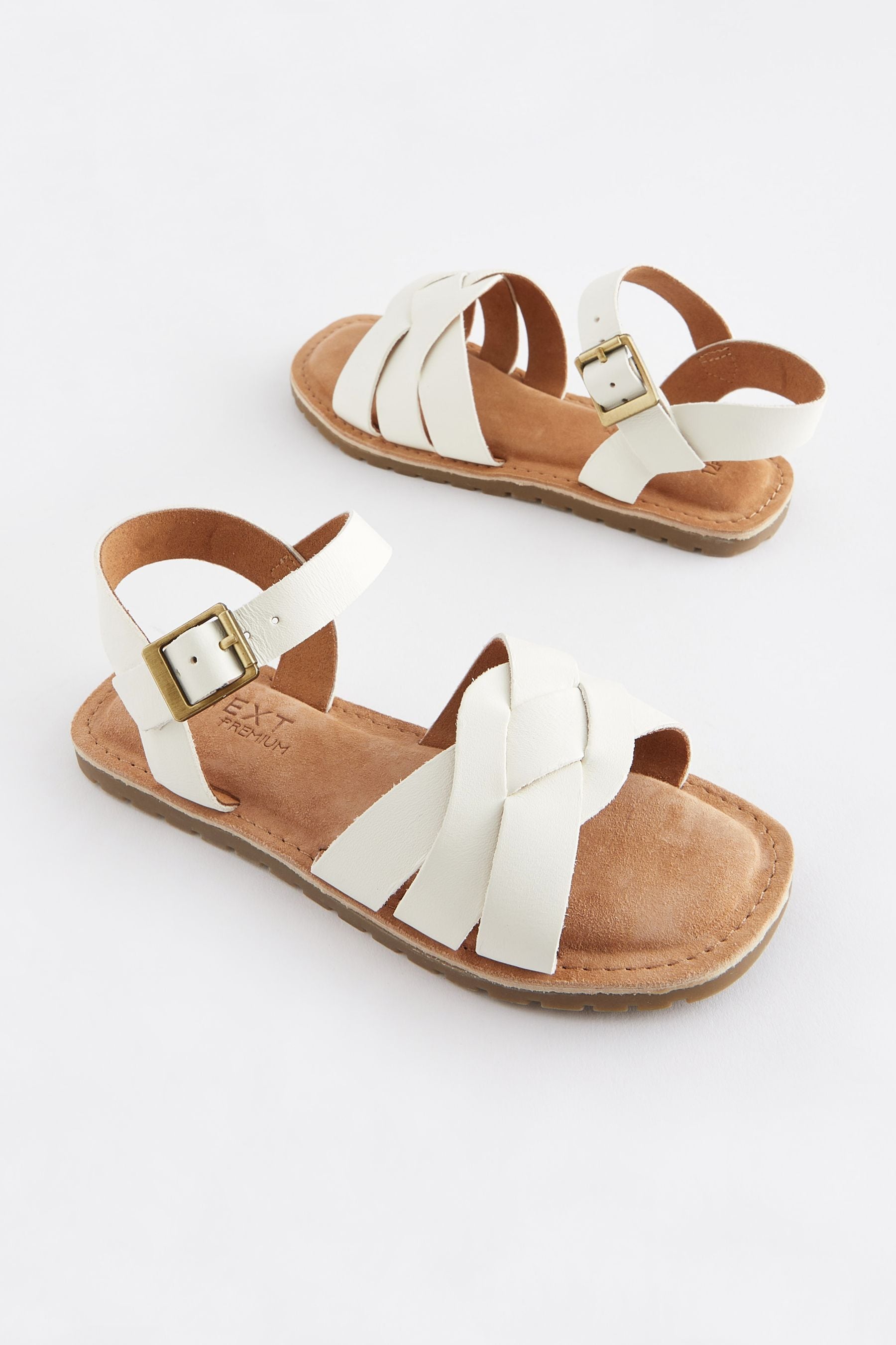 White Leather Woven Sandals