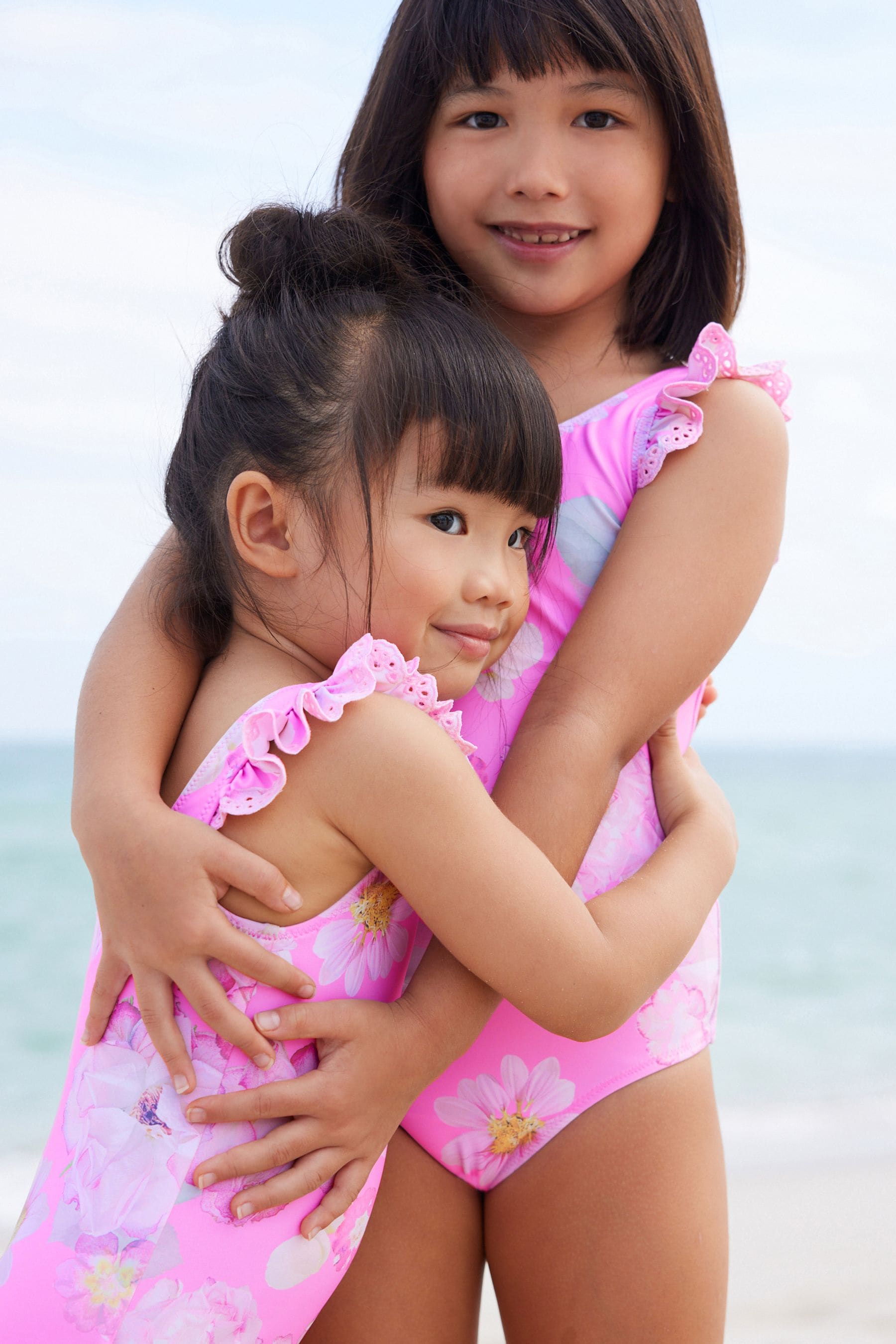 Pink Floral Frill Sleeve Swimsuit (3mths-12yrs)