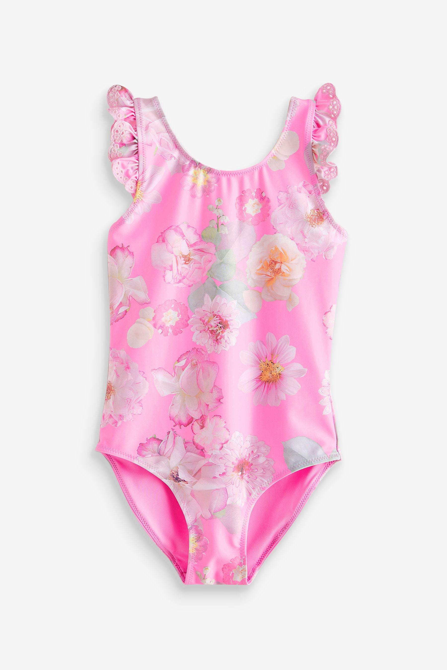 Pink Floral Frill Sleeve Swimsuit (3mths-12yrs)