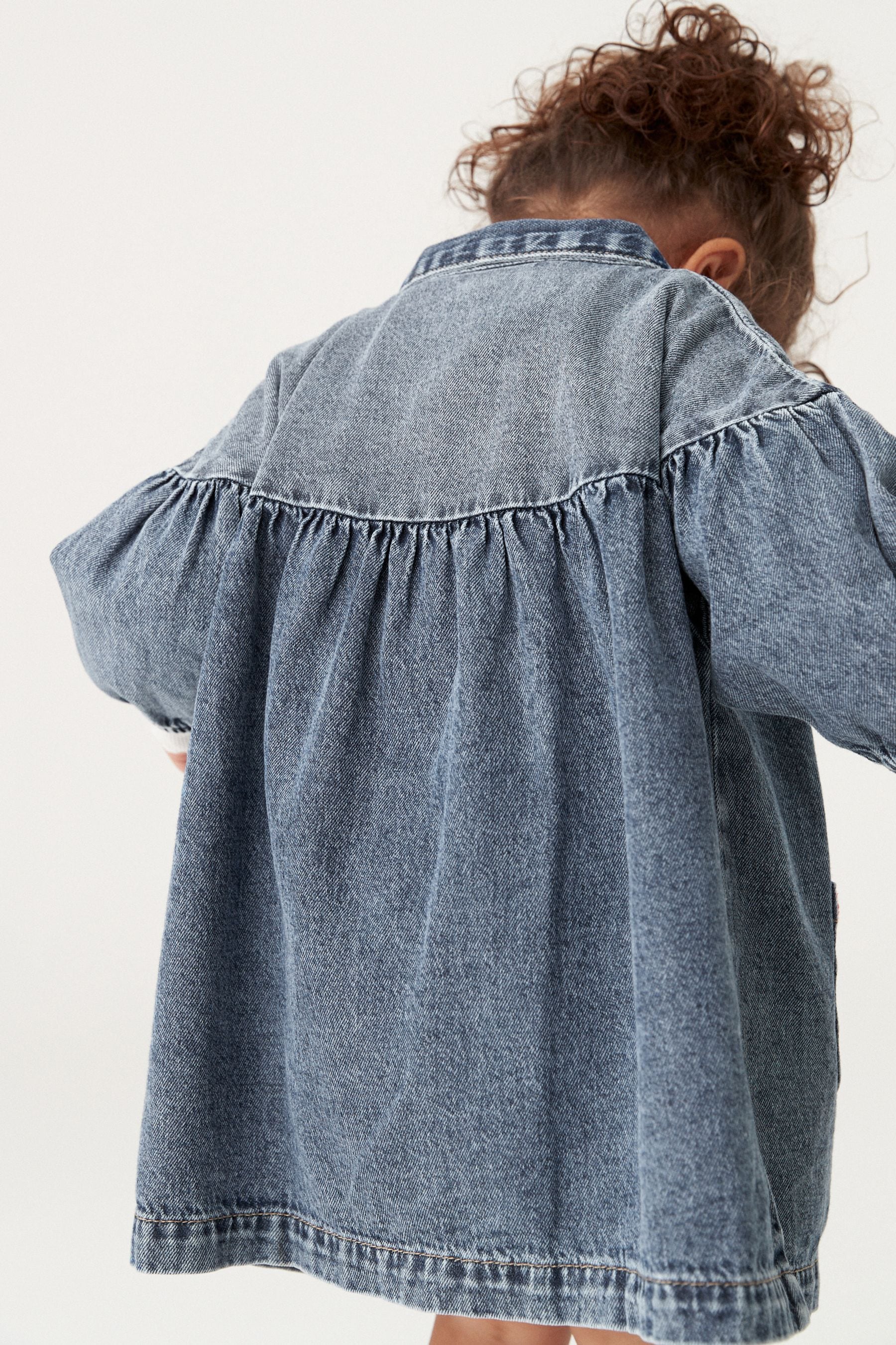 Blue Denim Embroidered 100% Cotton Shirt Dress (3mths-8yrs)