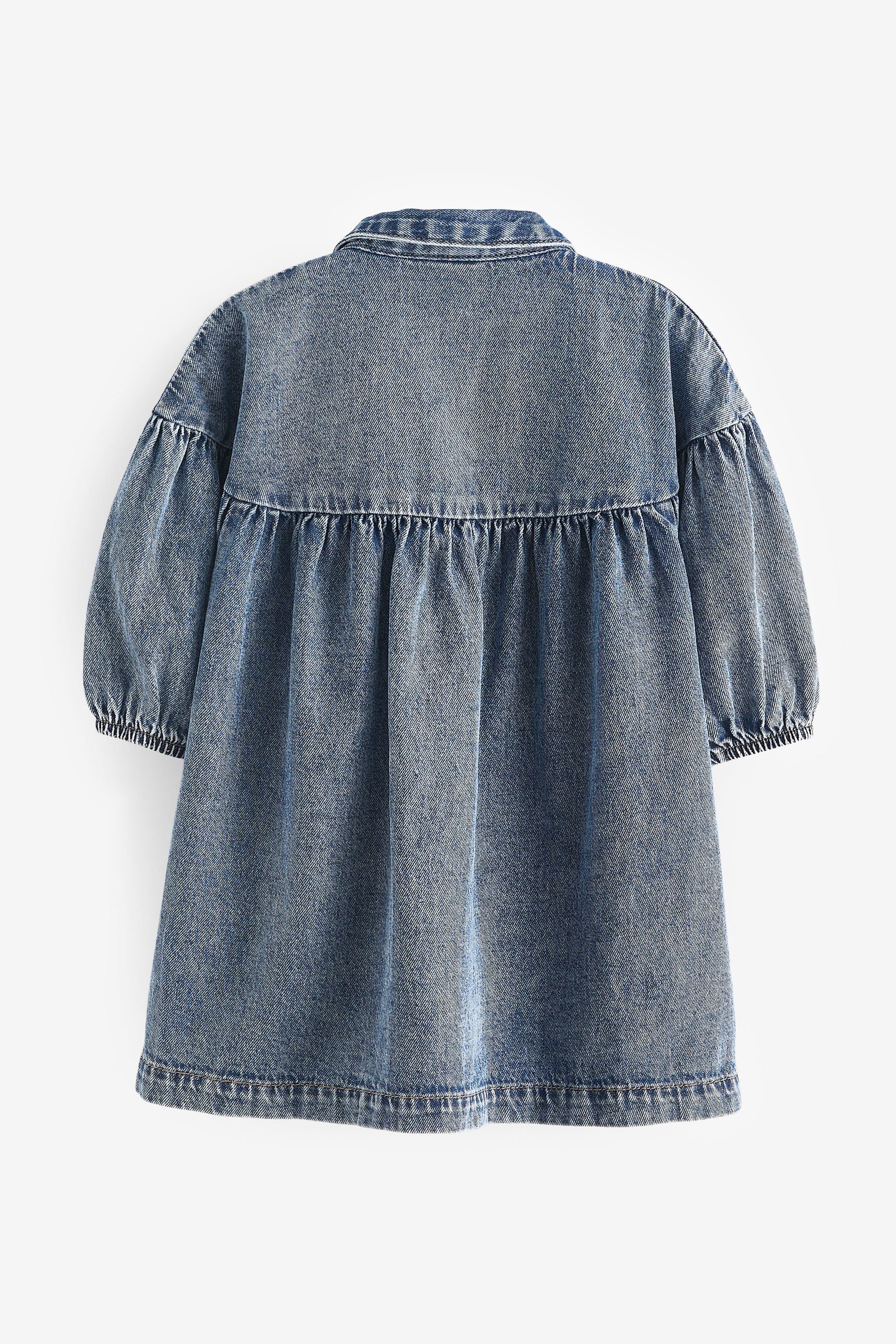 Blue Denim Embroidered 100% Cotton Shirt Dress (3mths-8yrs)