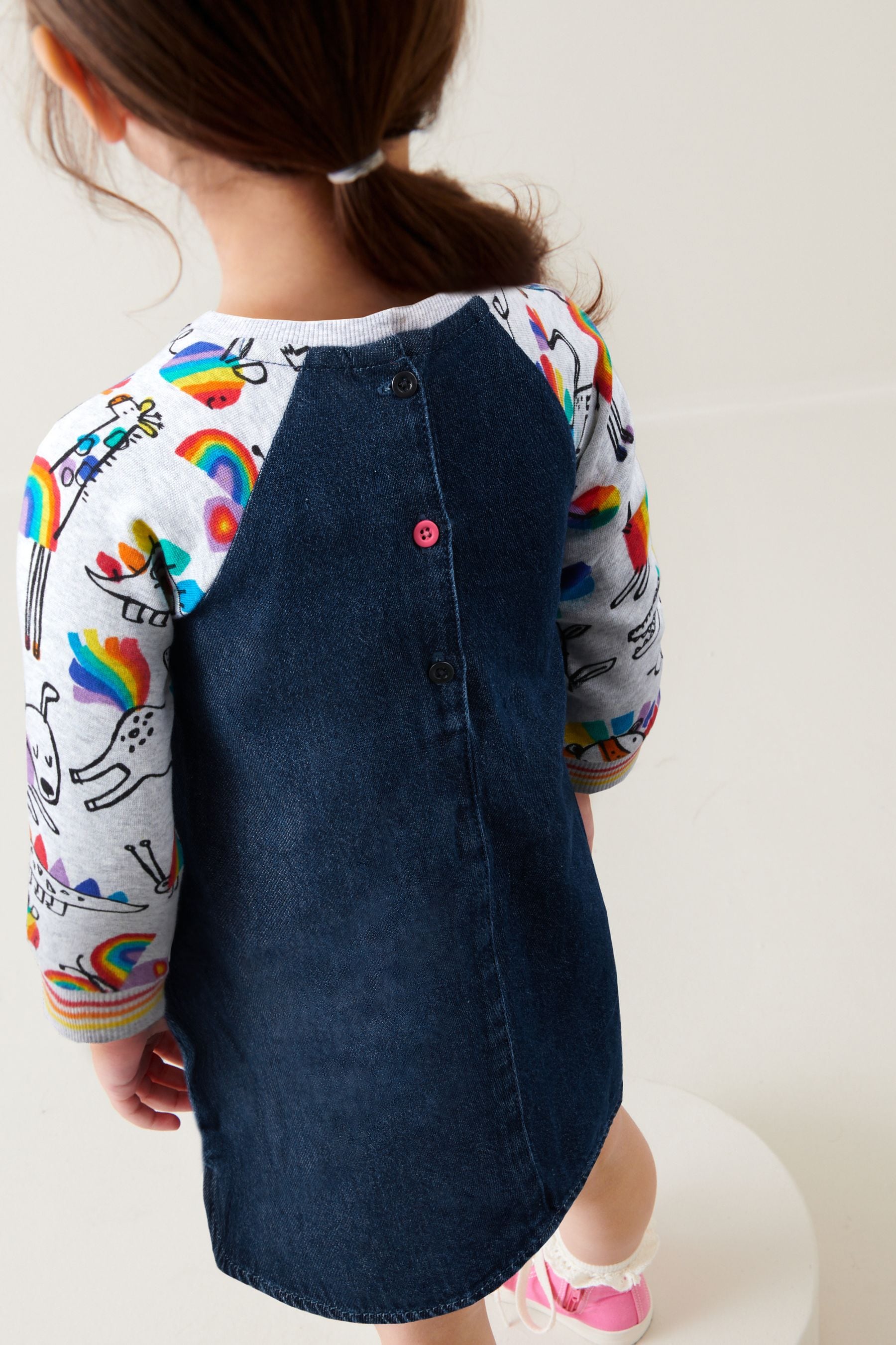 Rainbow Character Print Raglan Denim Dress (3mths-8yrs)